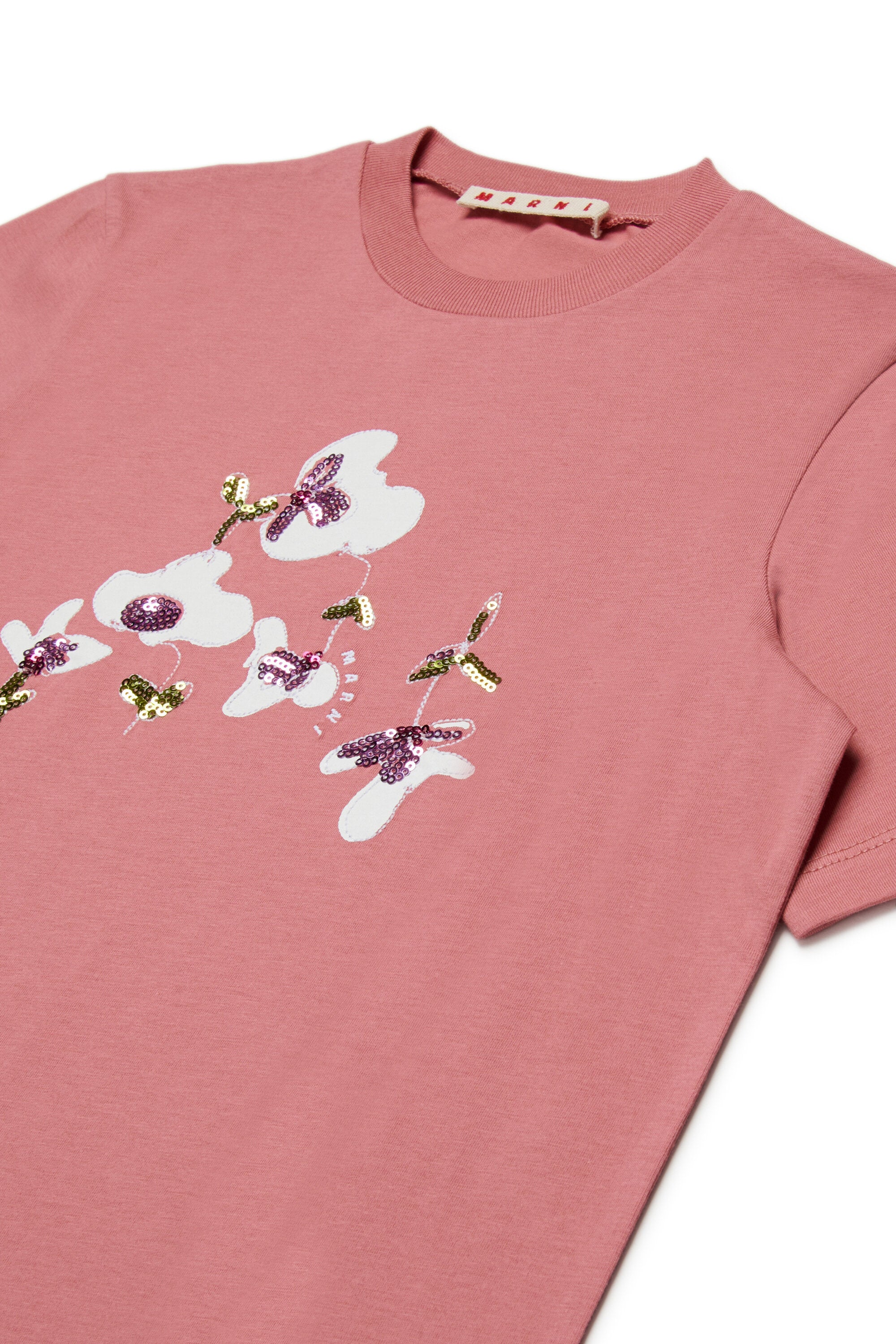 花柄パッチ付きジャージーTシャツ