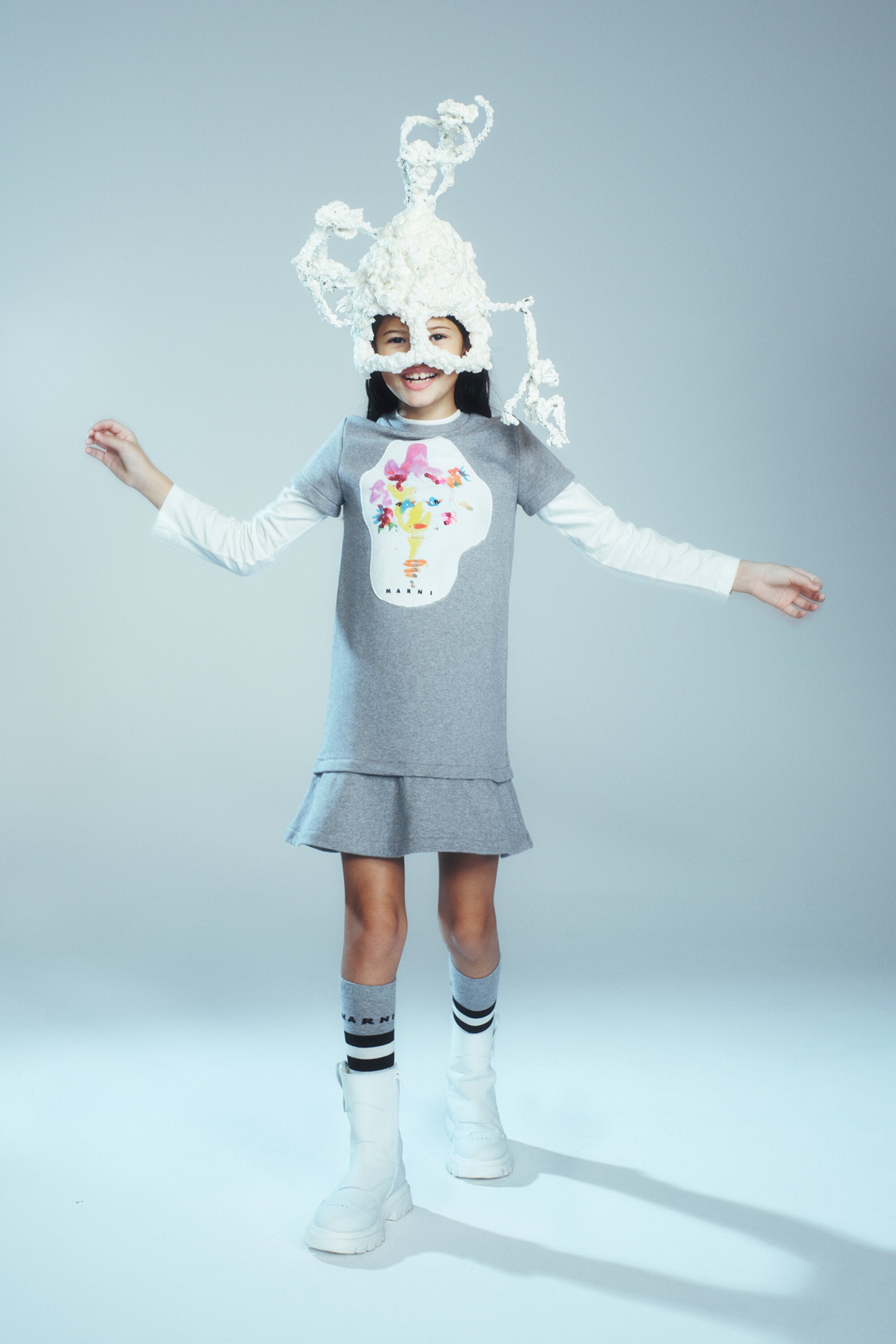 Marni Flowerー・ワッペン付きフリース・ショートドレス