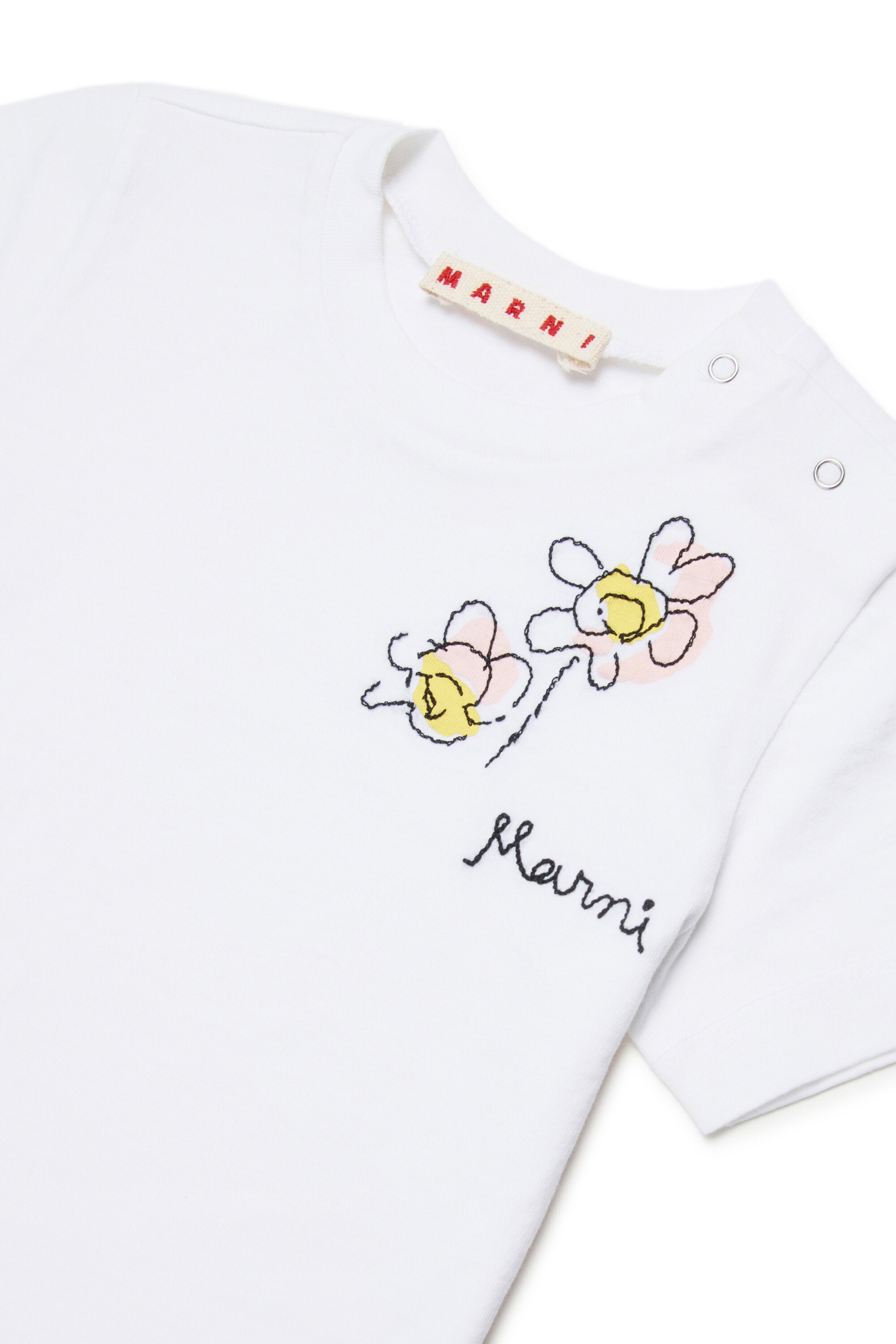 ロゴとフローラル刺繍入りTシャツ