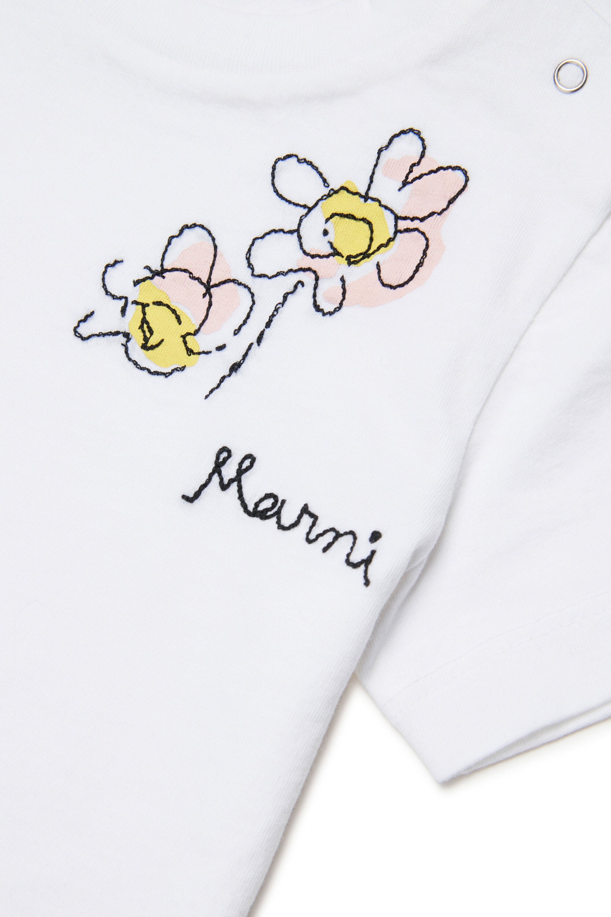 ロゴとフローラル刺繍入りTシャツ