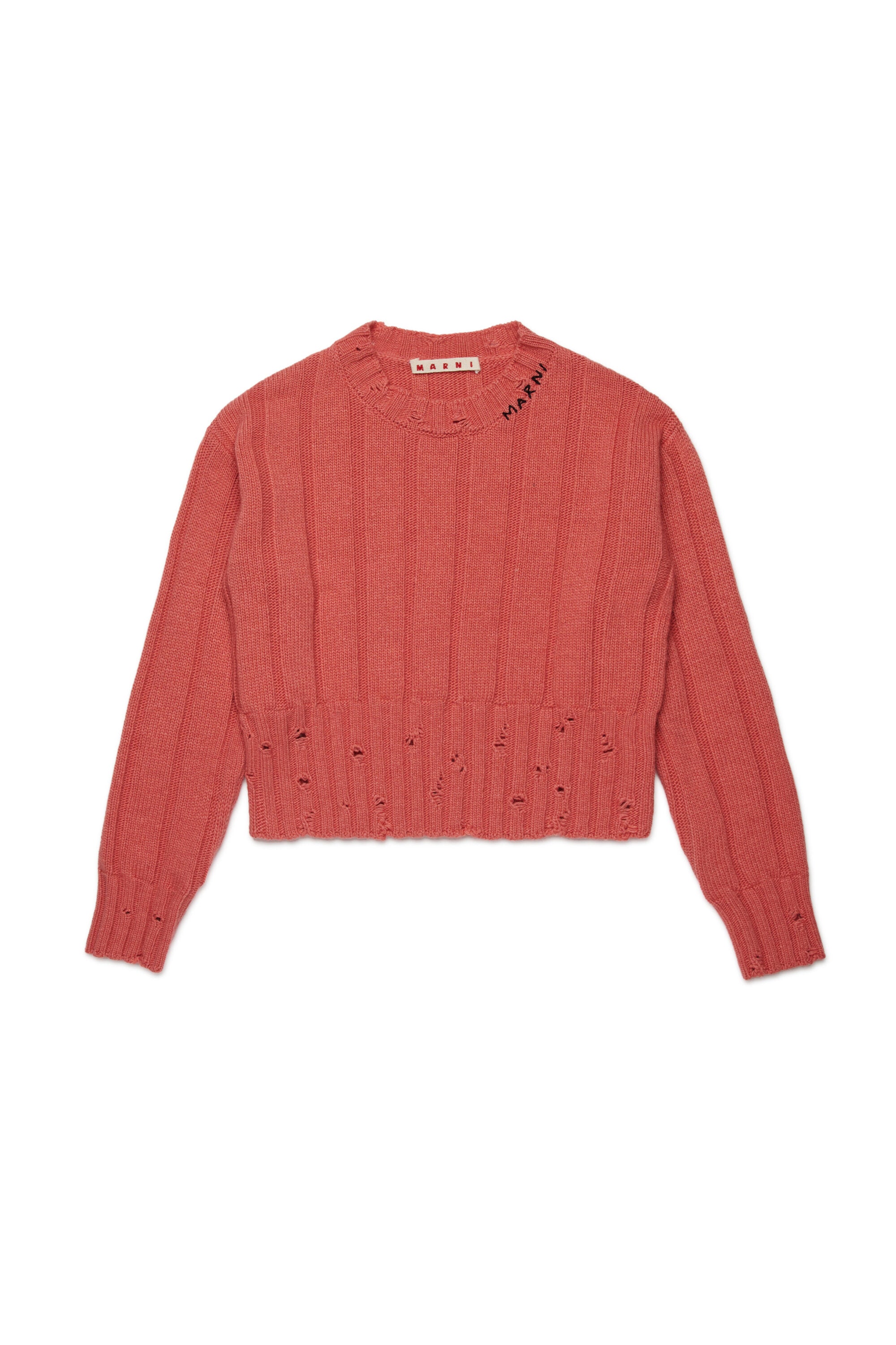 クロップド丈のウール混プルオーバー。