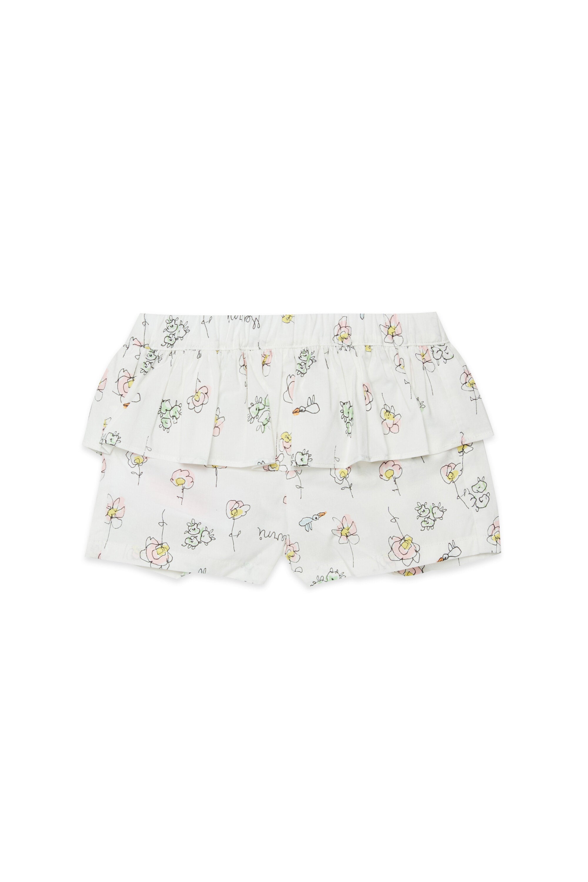 フリル付きフラワープリントショートパンツ