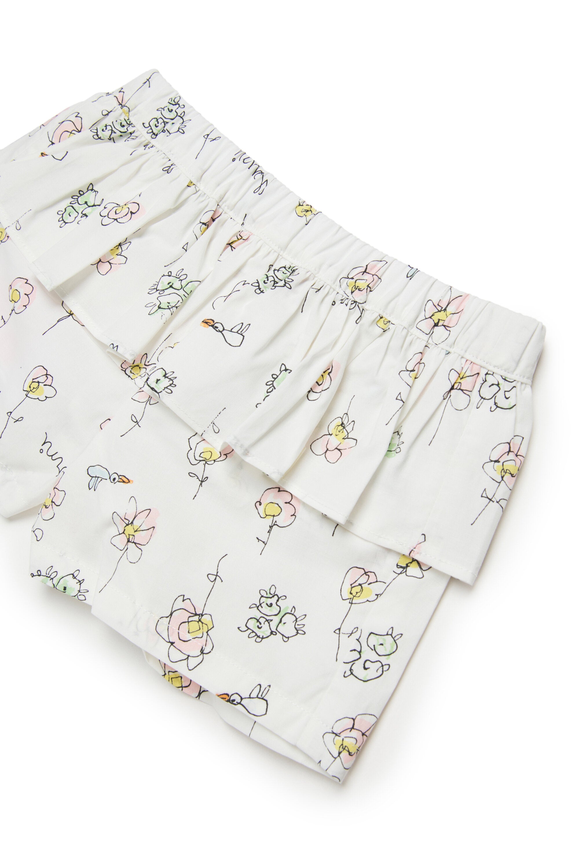 フリル付きフラワープリントショートパンツ