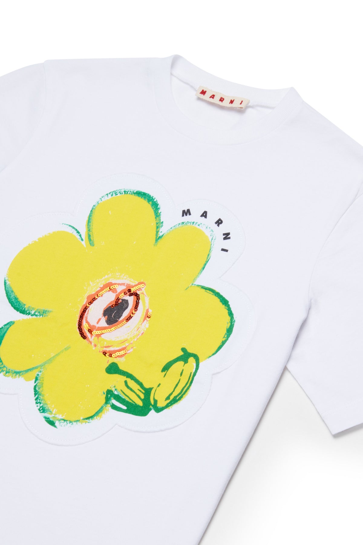 フラワーアップリケ付きロゴTシャツ