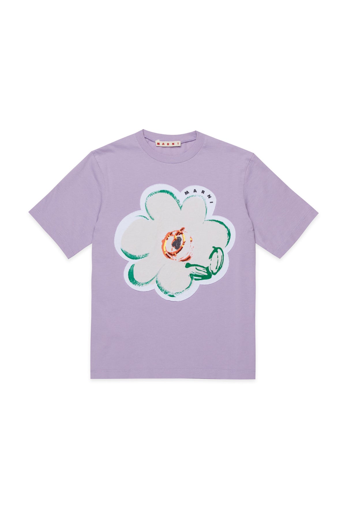 T-shirt with appliqué flower and logo