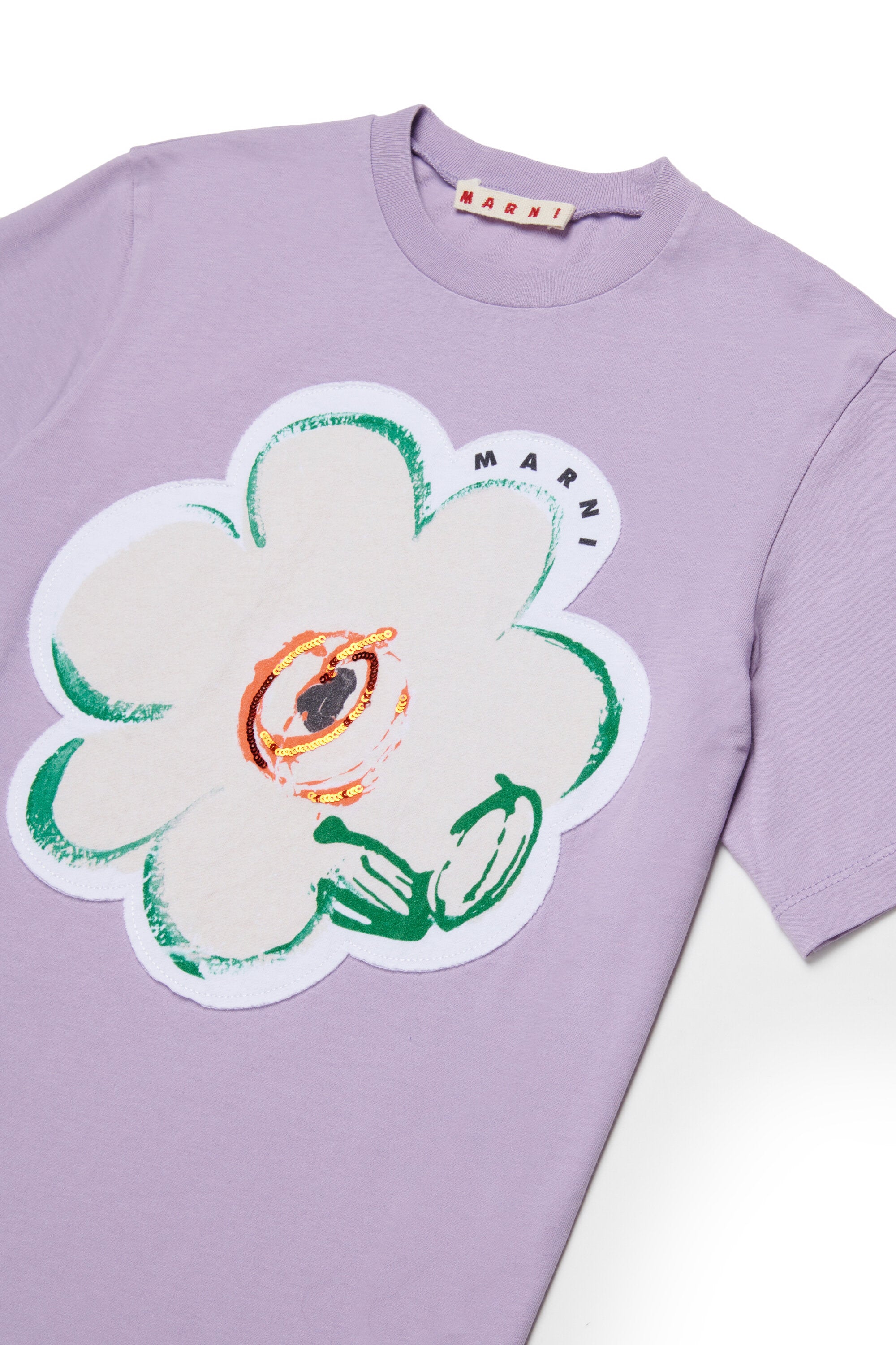 T-shirt with appliqué flower and logo