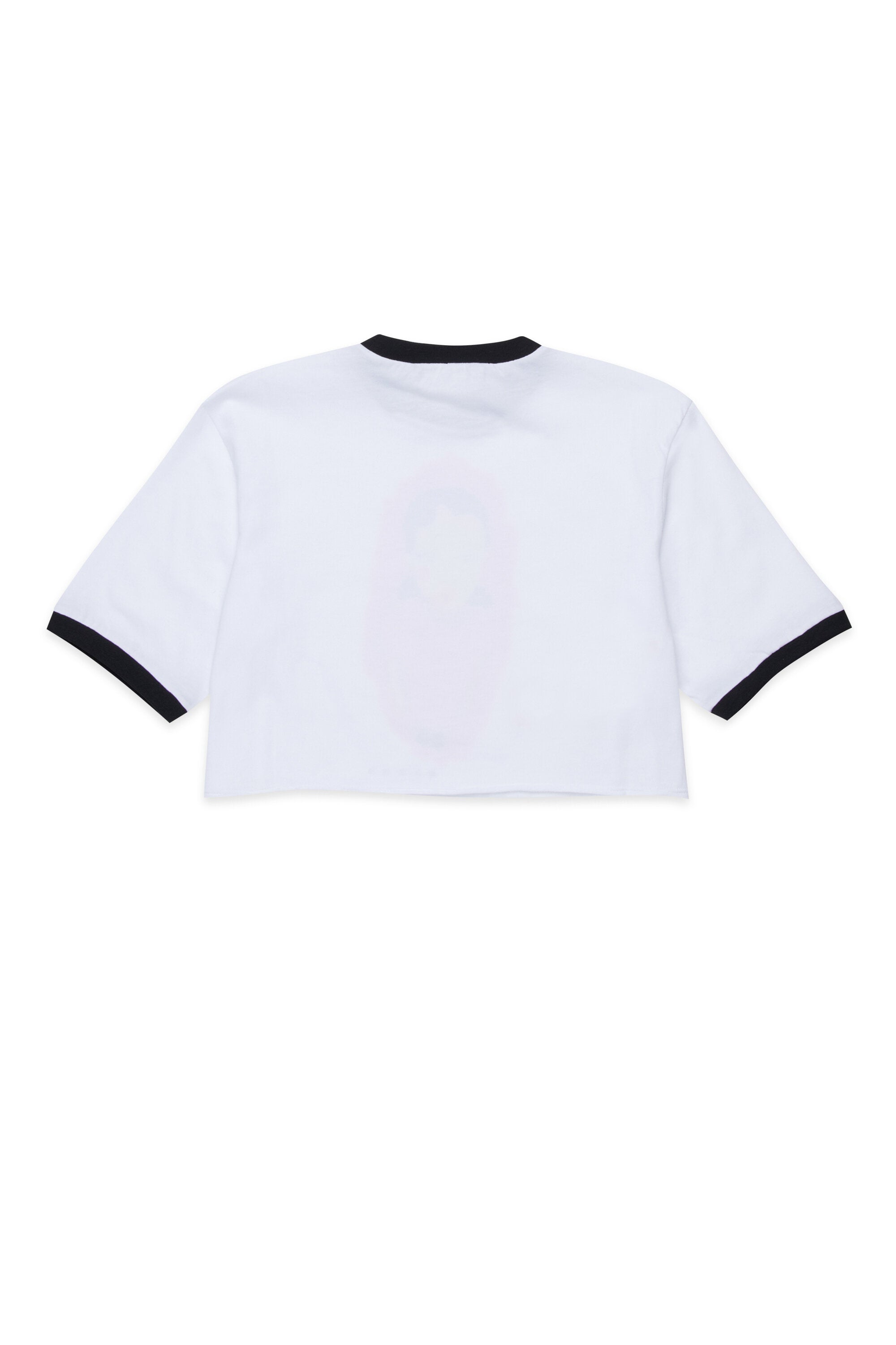 コントラストの効いたトリム付きグラフィックプリントTシャツ