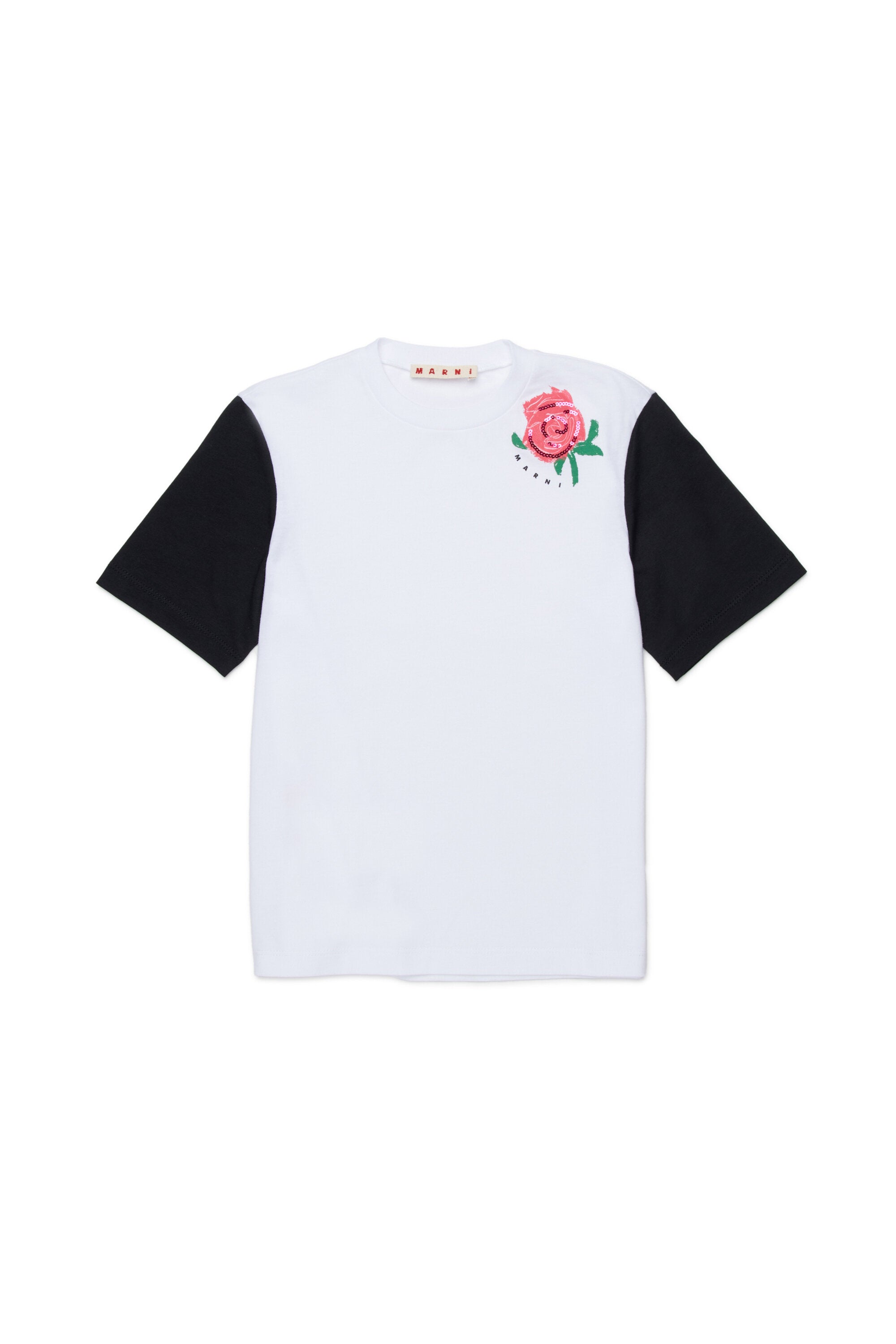 プリントとスパンコール付きTシャツ