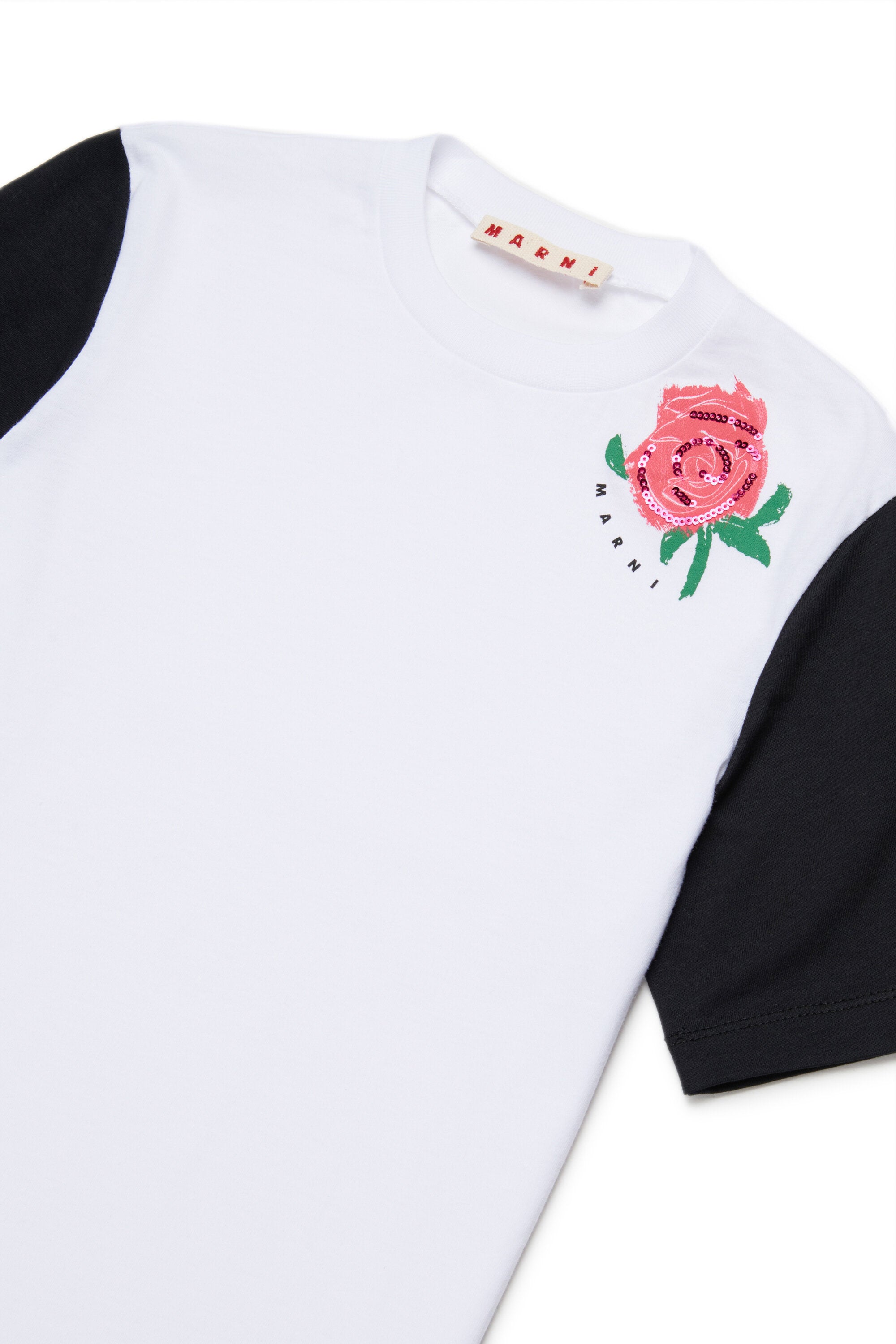 プリントとスパンコール付きTシャツ