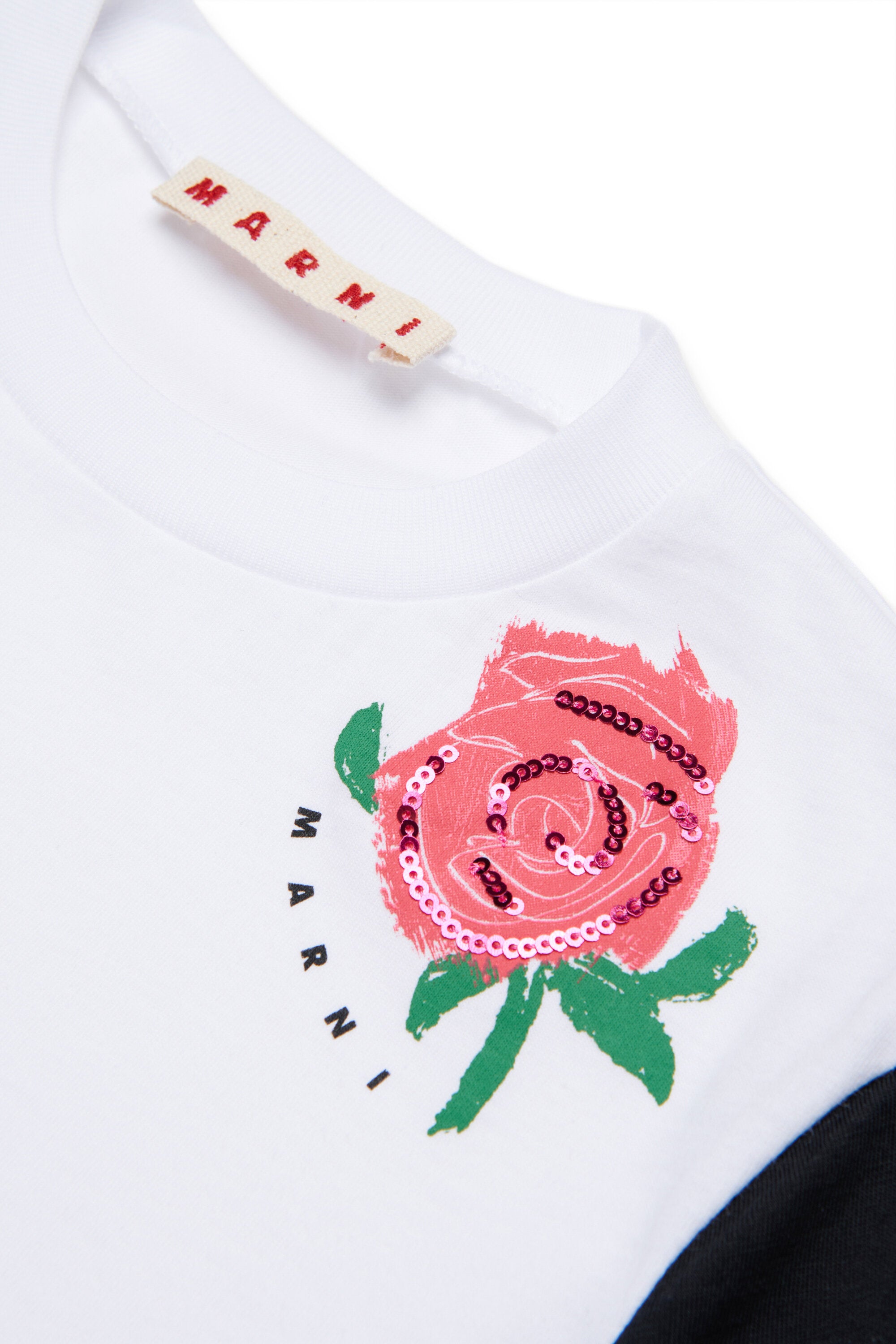 プリントとスパンコール付きTシャツ