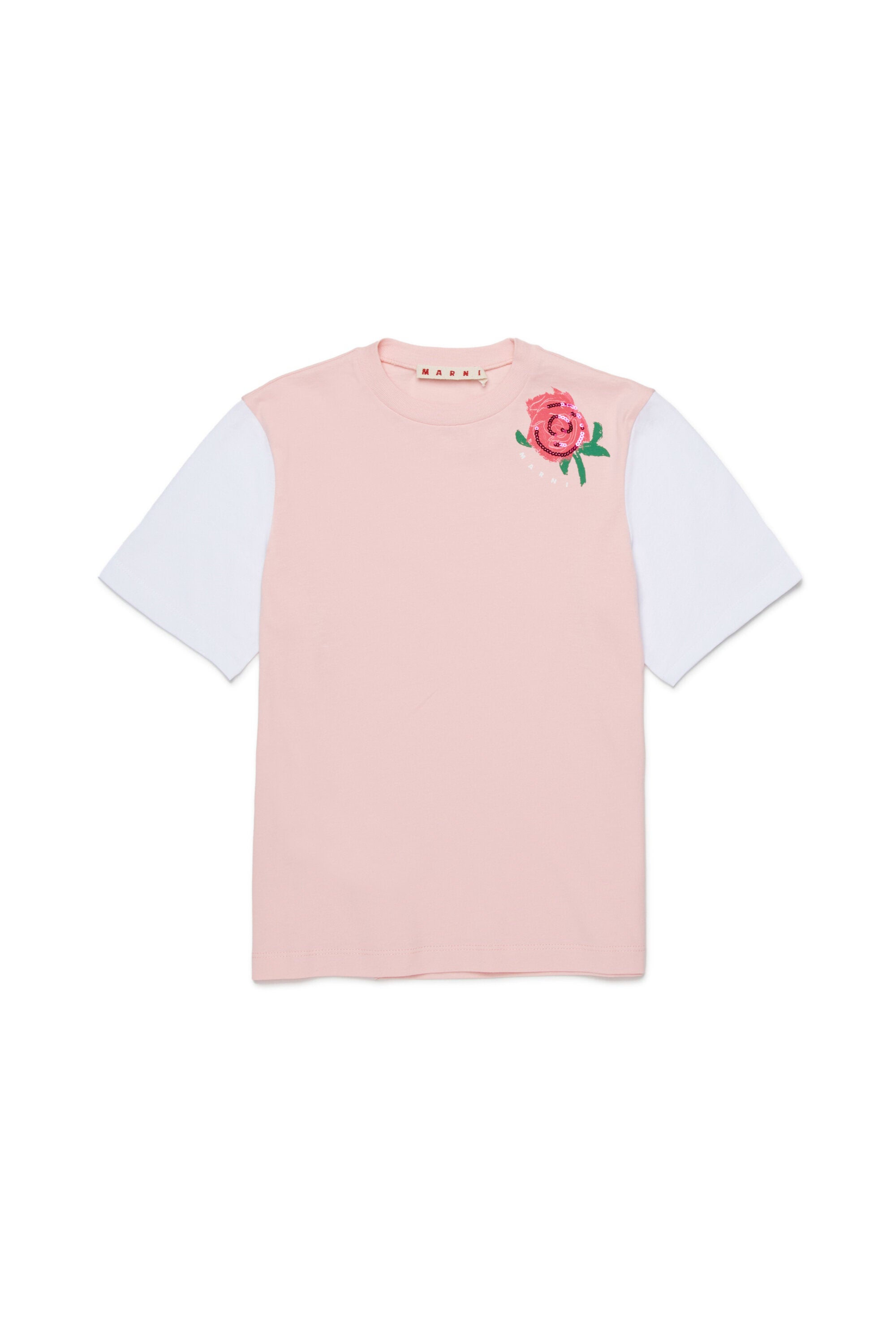 プリントとスパンコール付きTシャツ