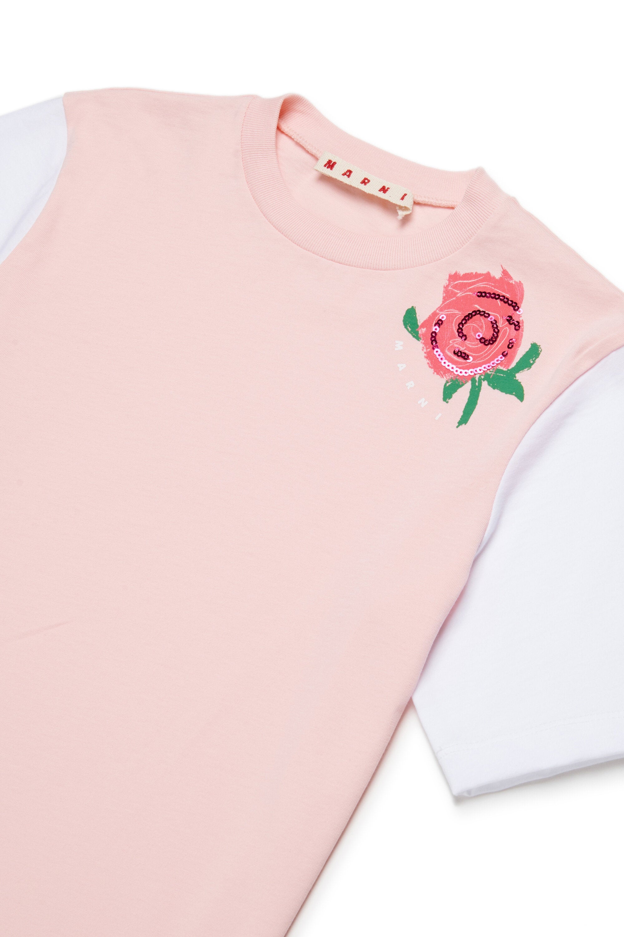 プリントとスパンコール付きTシャツ