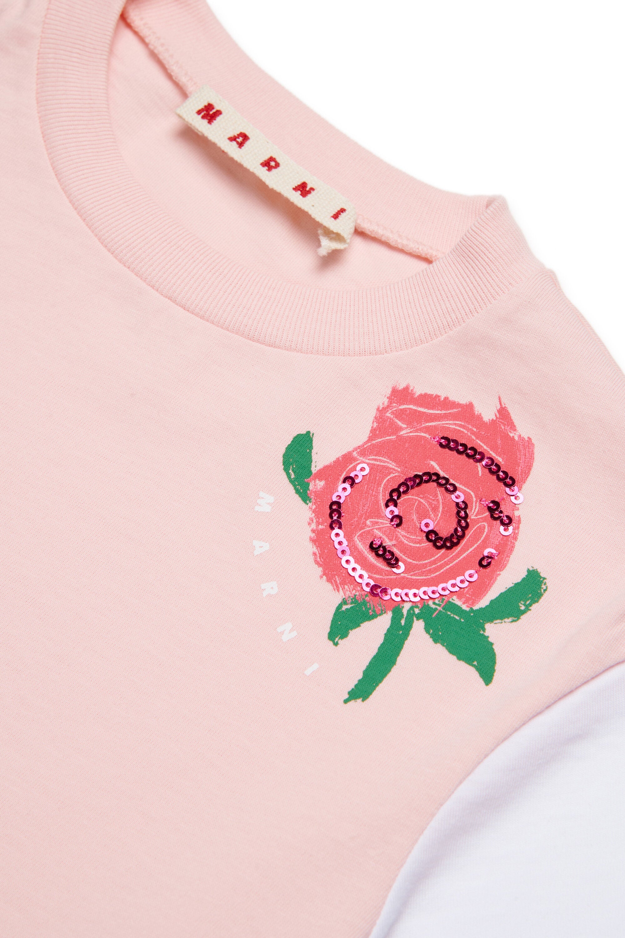 プリントとスパンコール付きTシャツ