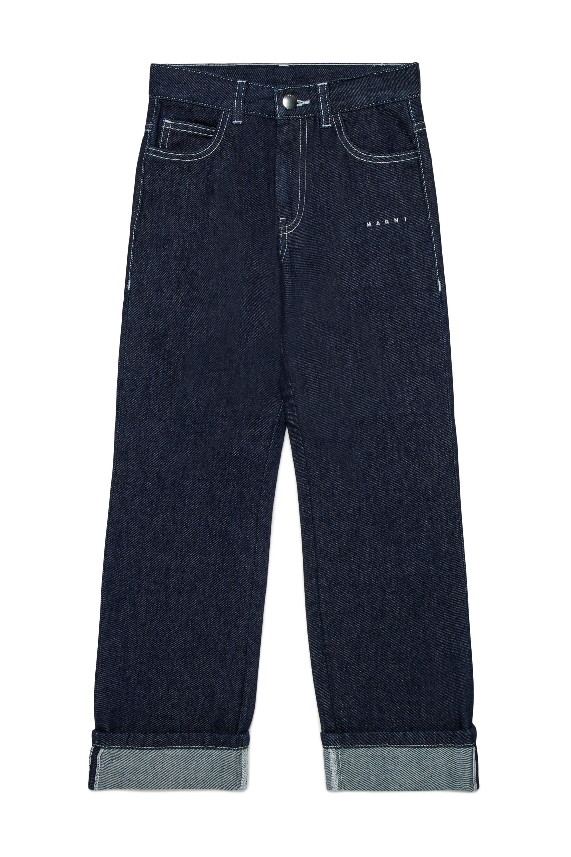 ダークブルーのスリムフィットジーンズ