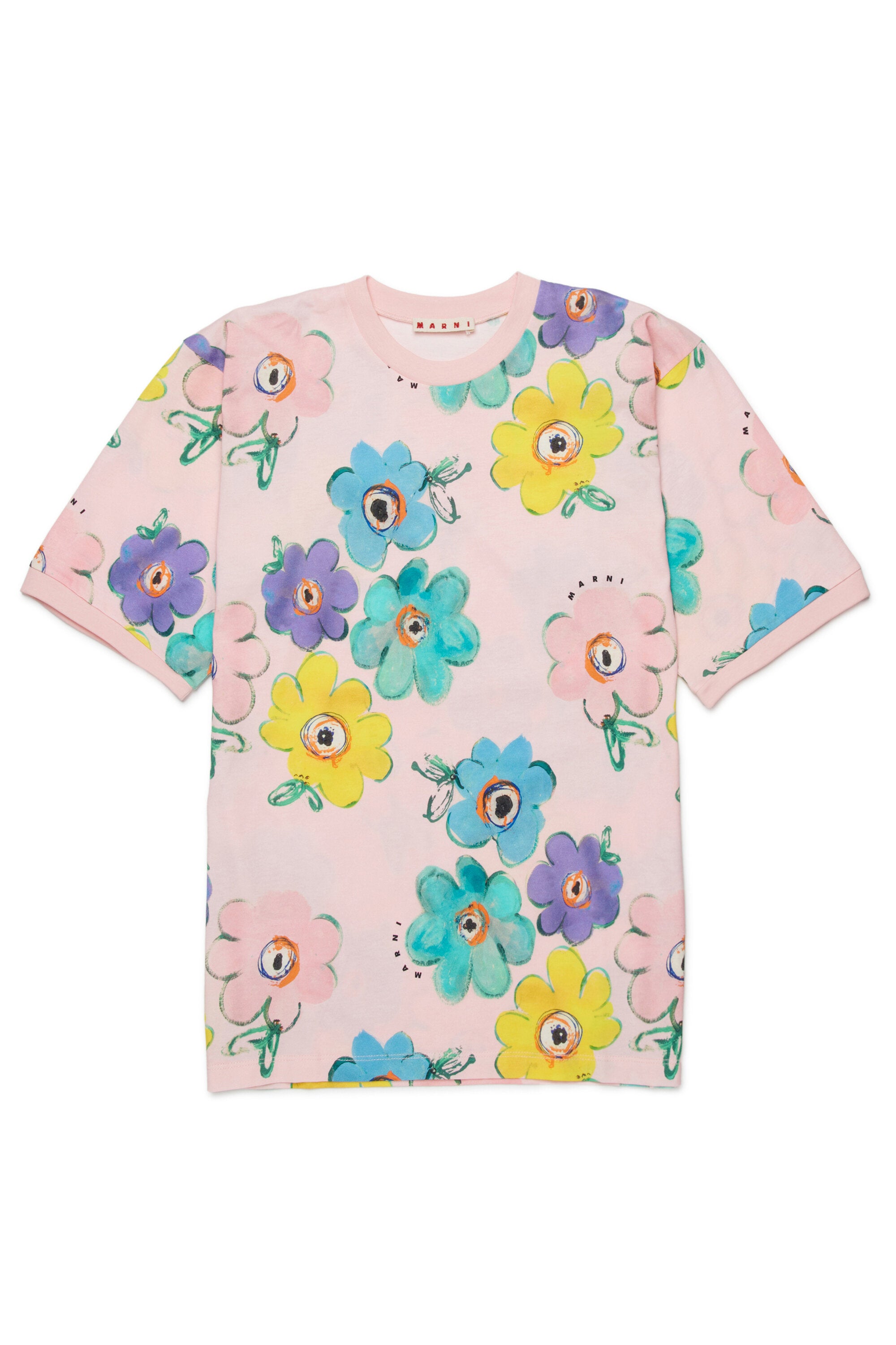 花柄のクルーネックTシャツ