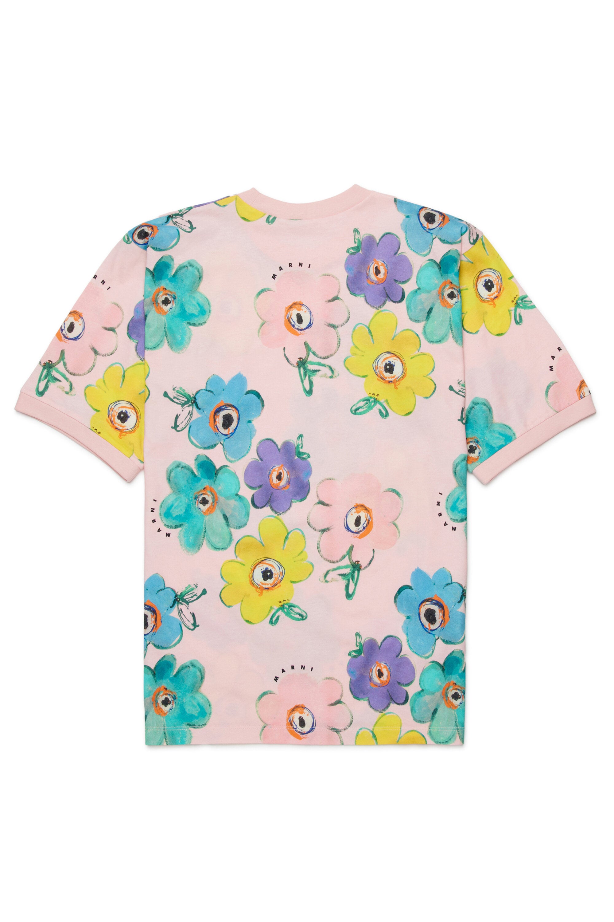 花柄のクルーネックTシャツ