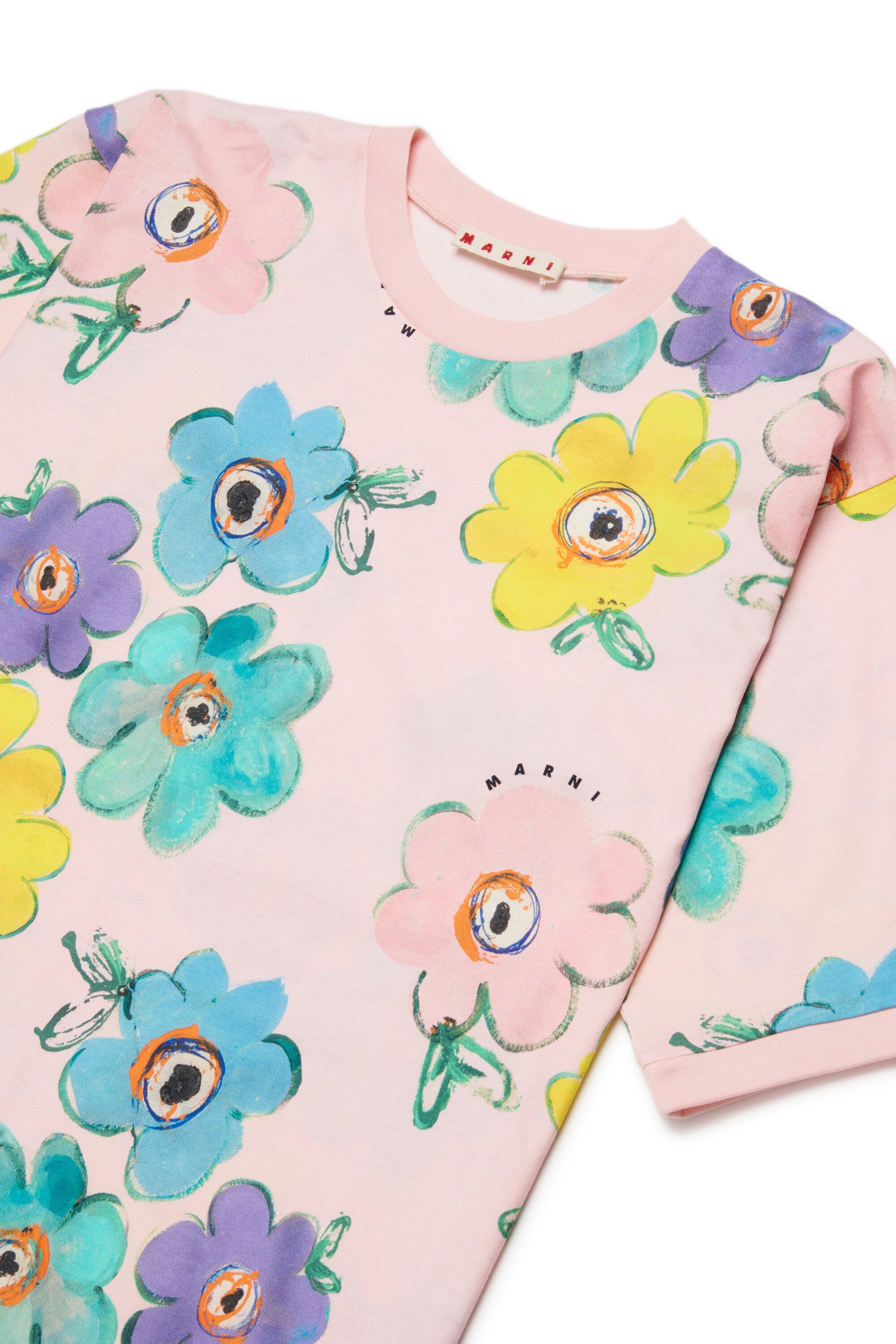 花柄のクルーネックTシャツ