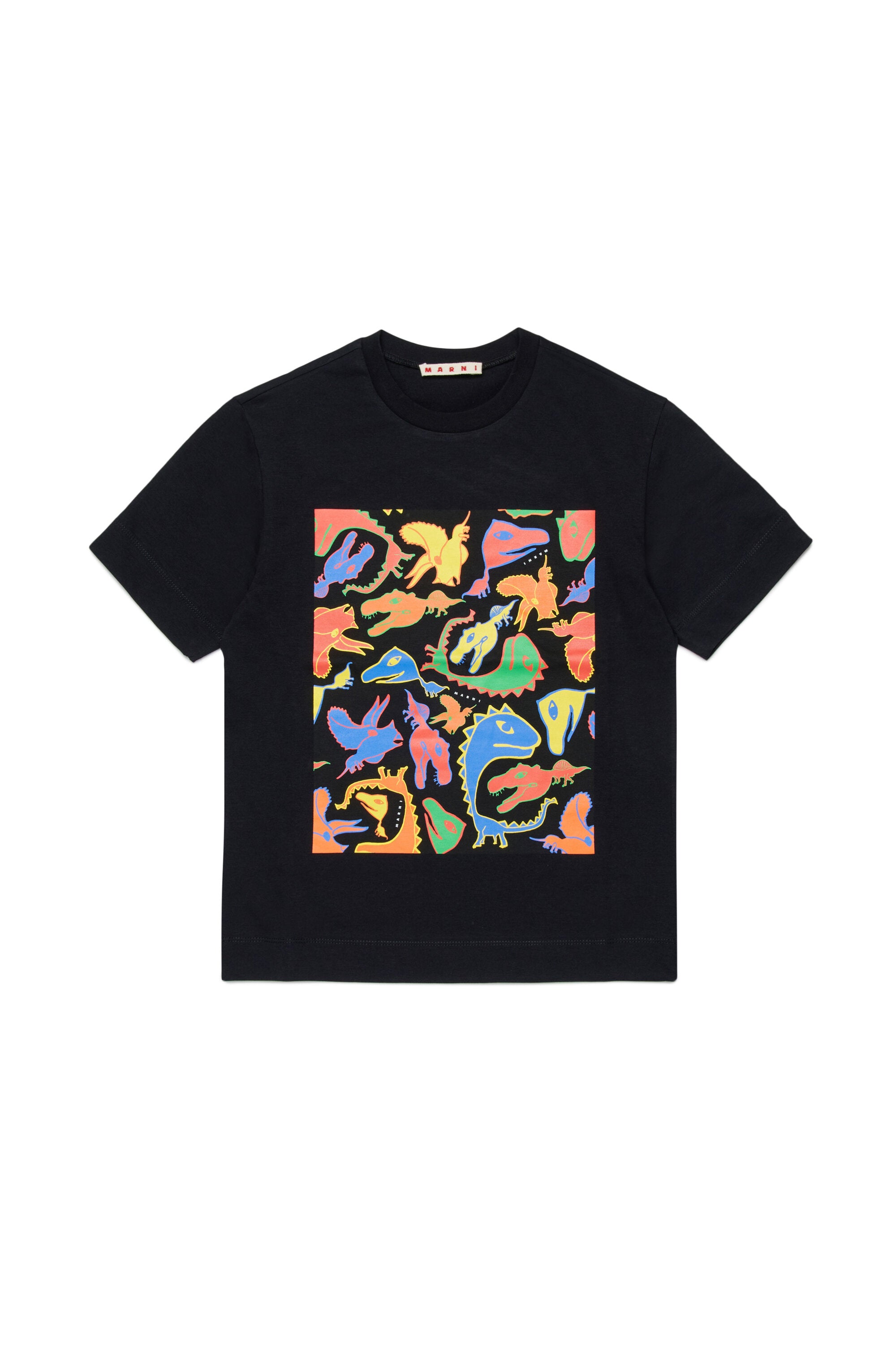 マルチカラーの恐竜プリントTシャツ