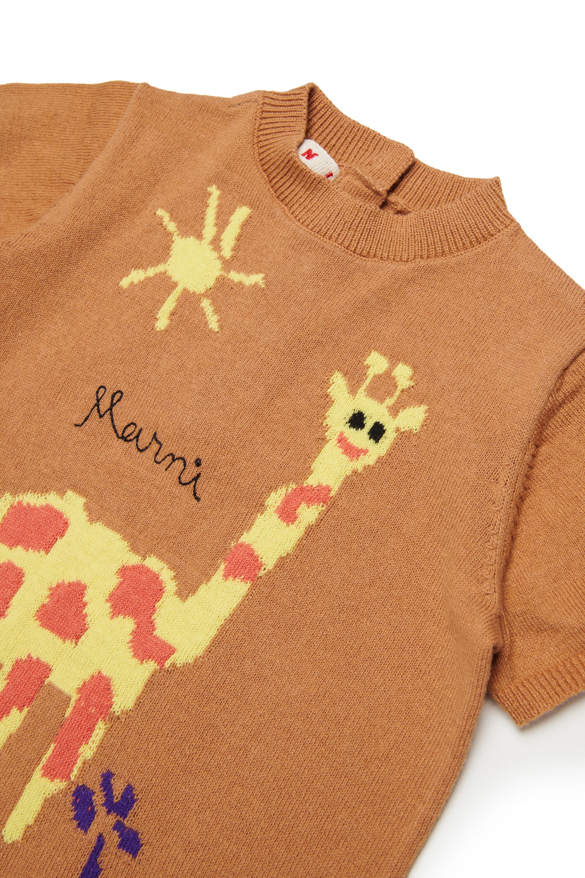 ジャカード生地のキリン柄ベビーロンパース