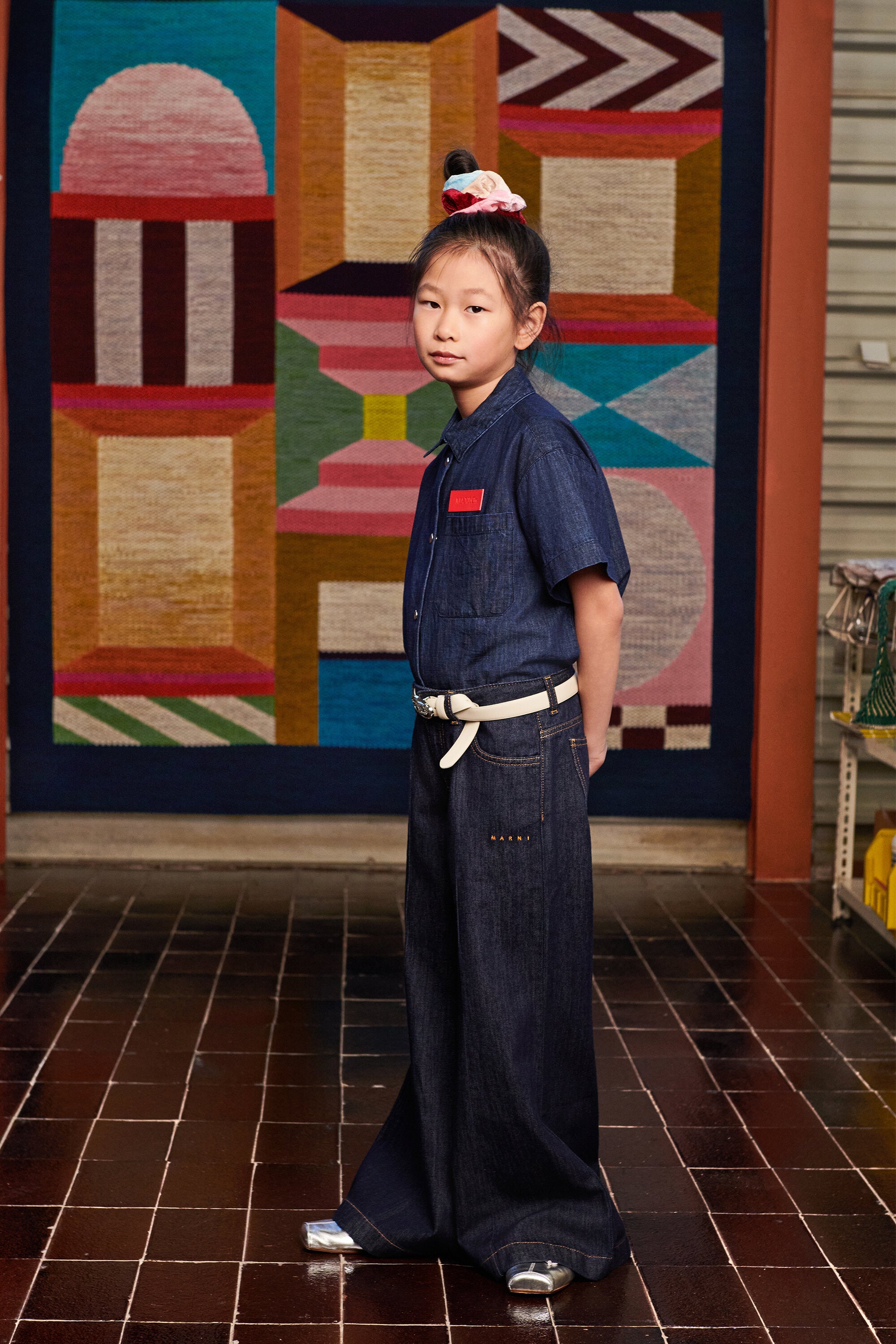 Dark blue flare jeans with logo