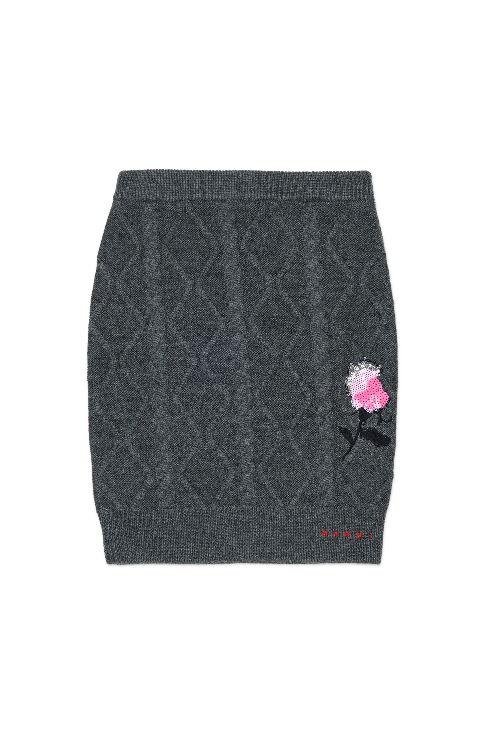 Cable-knit skirt with embroidery