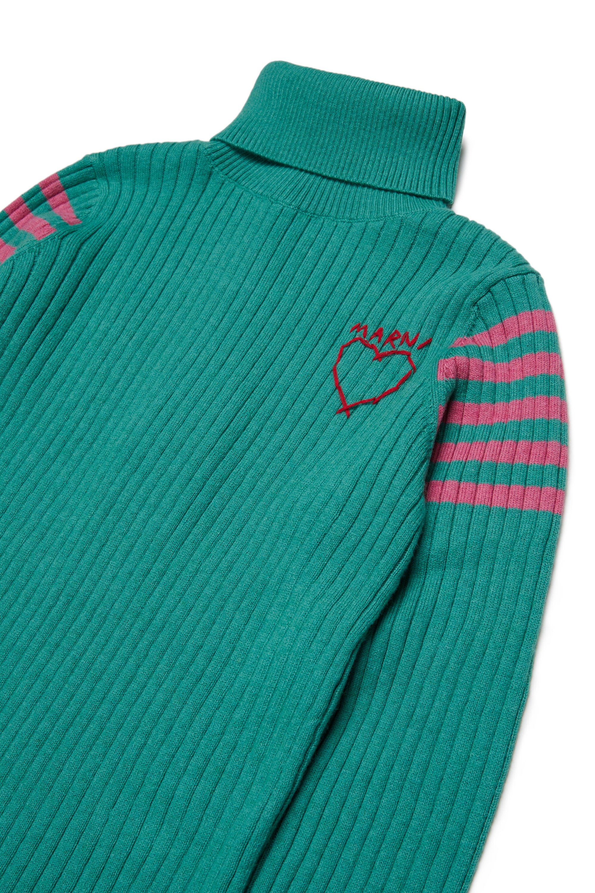 Ribbed turtleneck with heart pattern