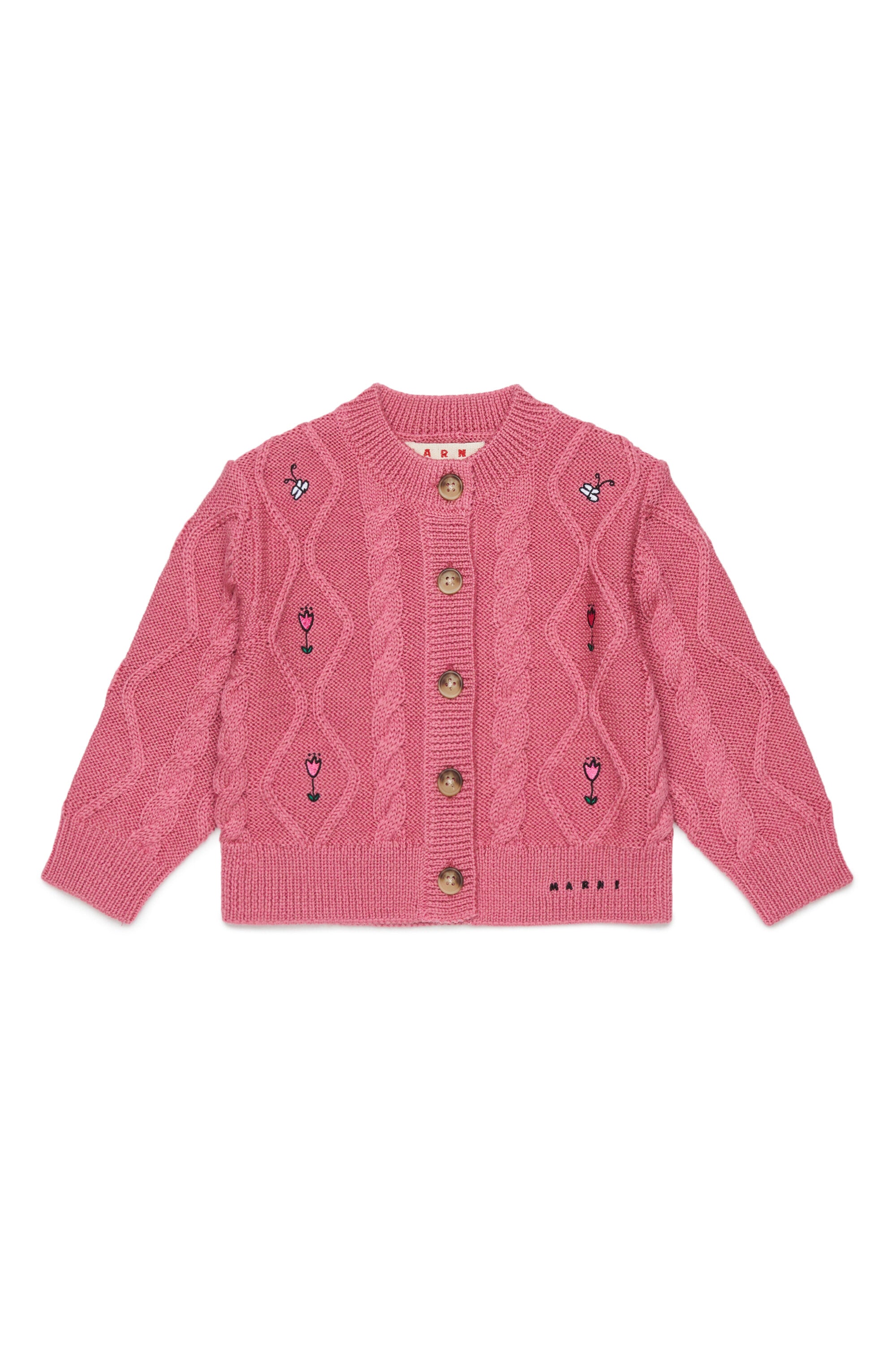 Cardigan with cable knit and floral embroidery