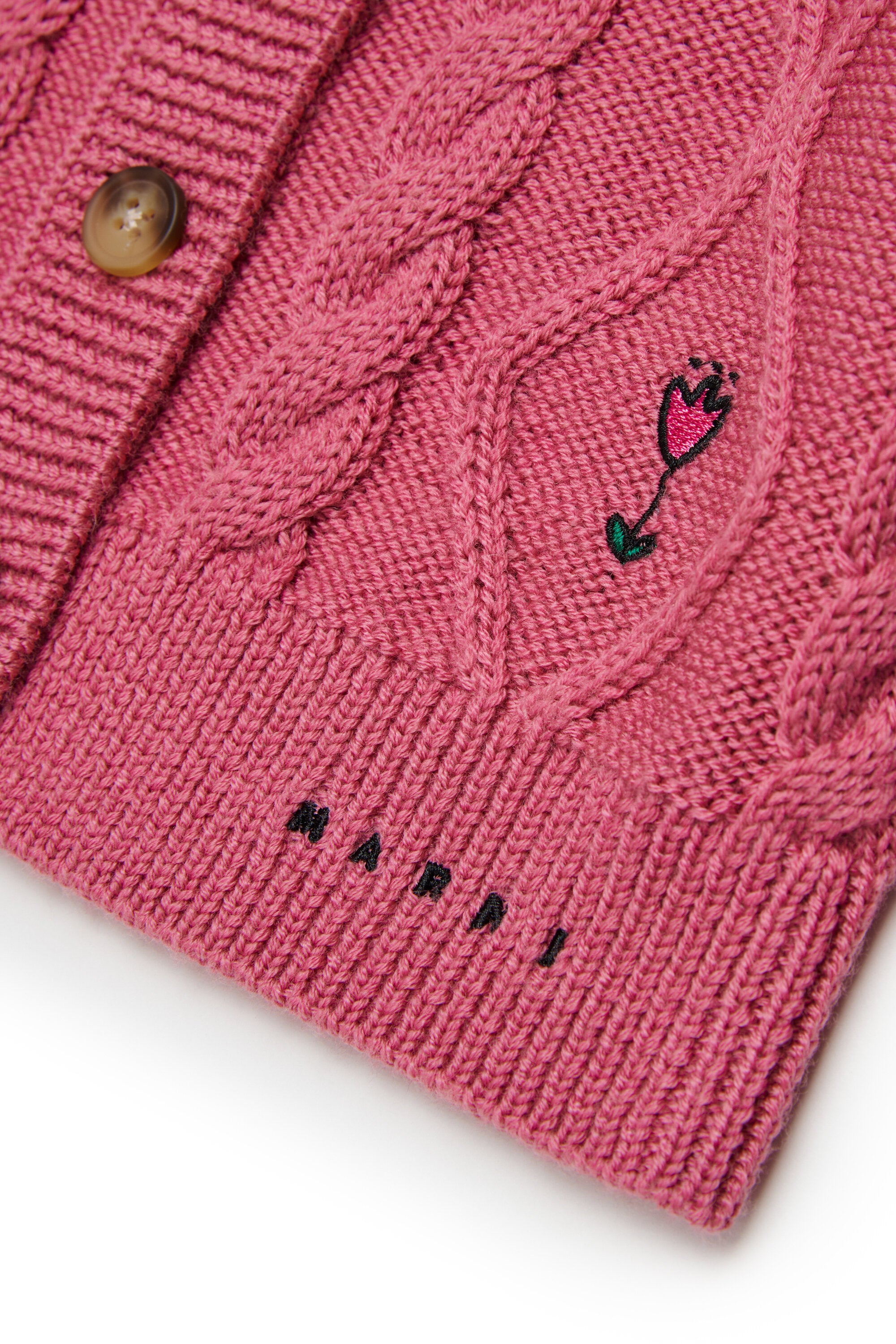 Cardigan with cable knit and floral embroidery