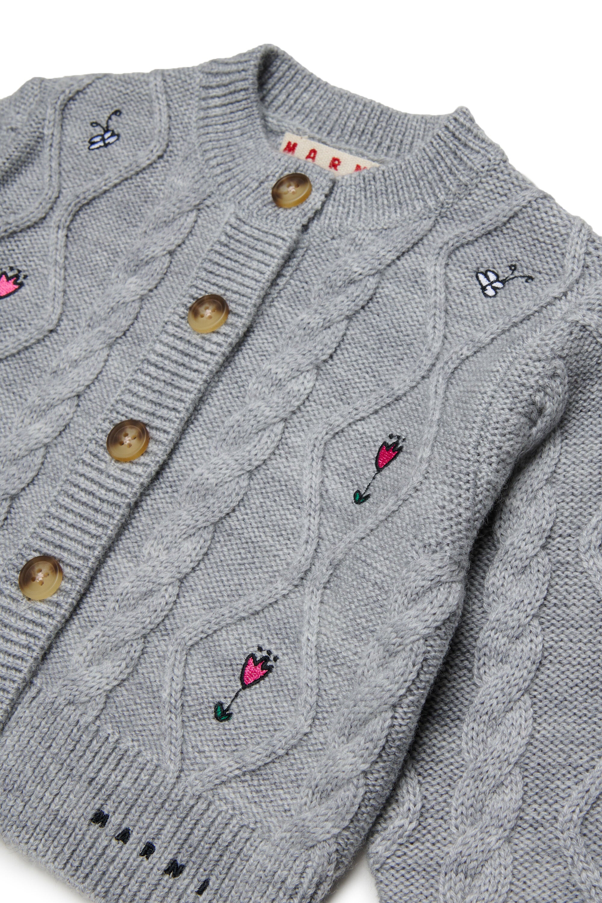 Cardigan with cable knit and floral embroidery
