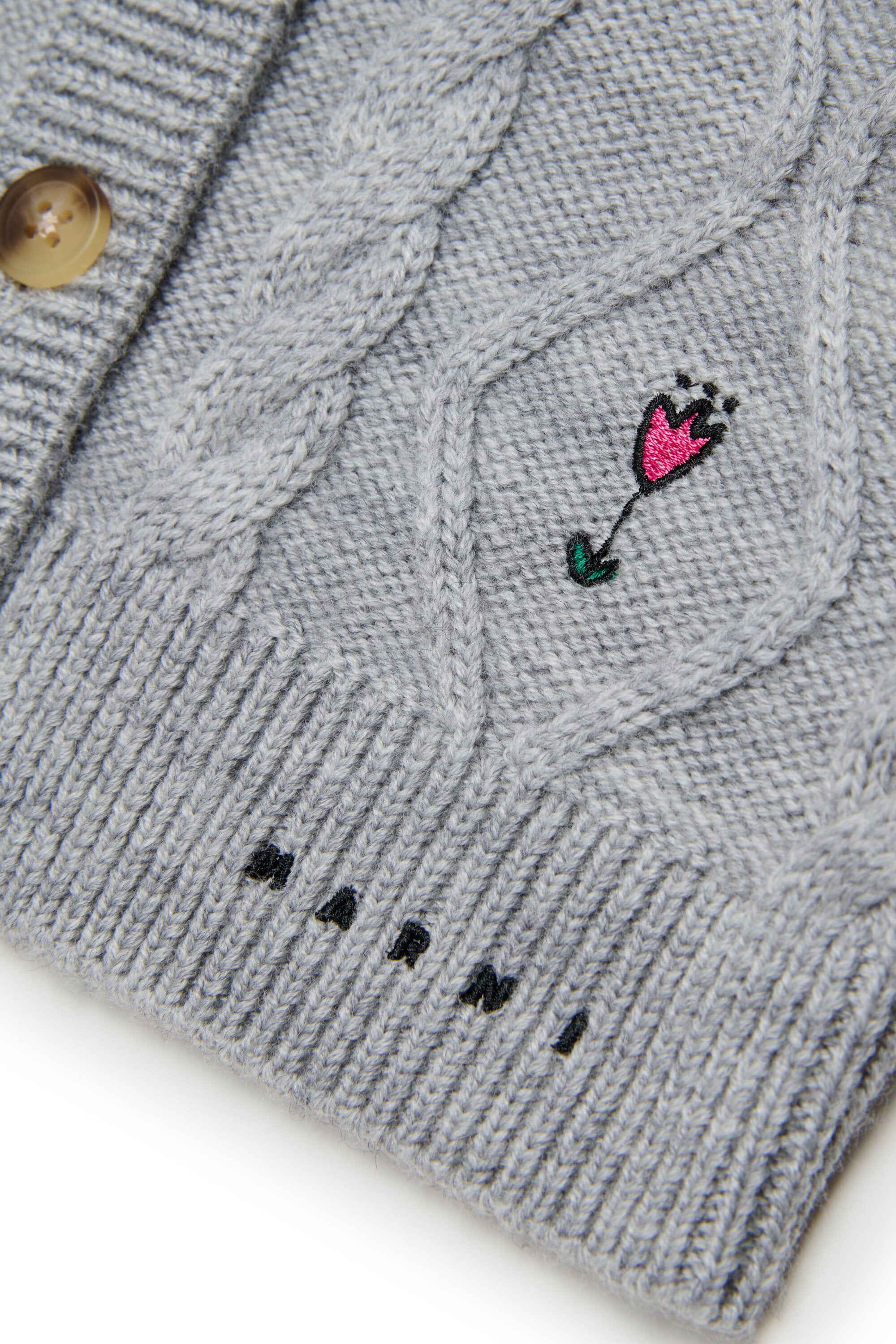 Cardigan with cable knit and floral embroidery
