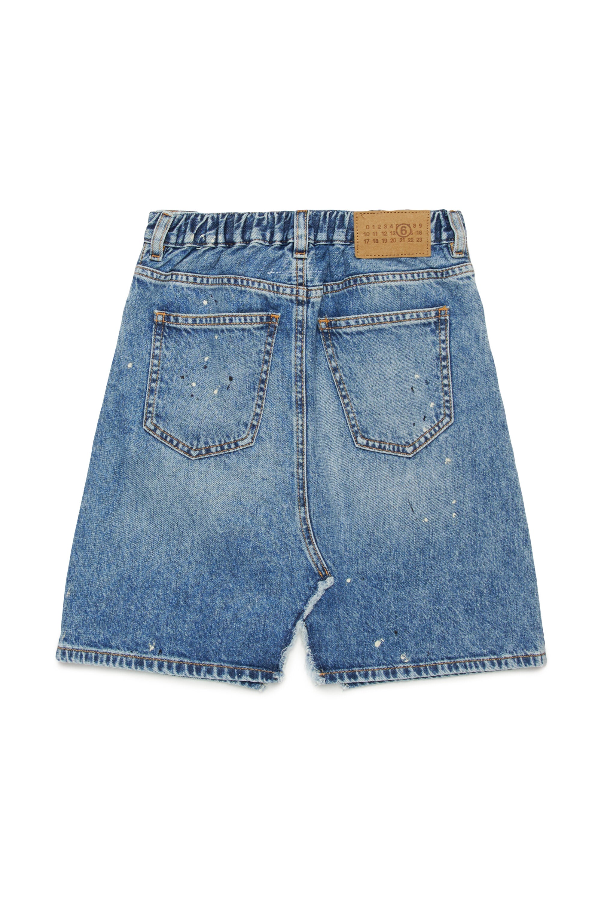 Blue shaded denim skirt with color spots