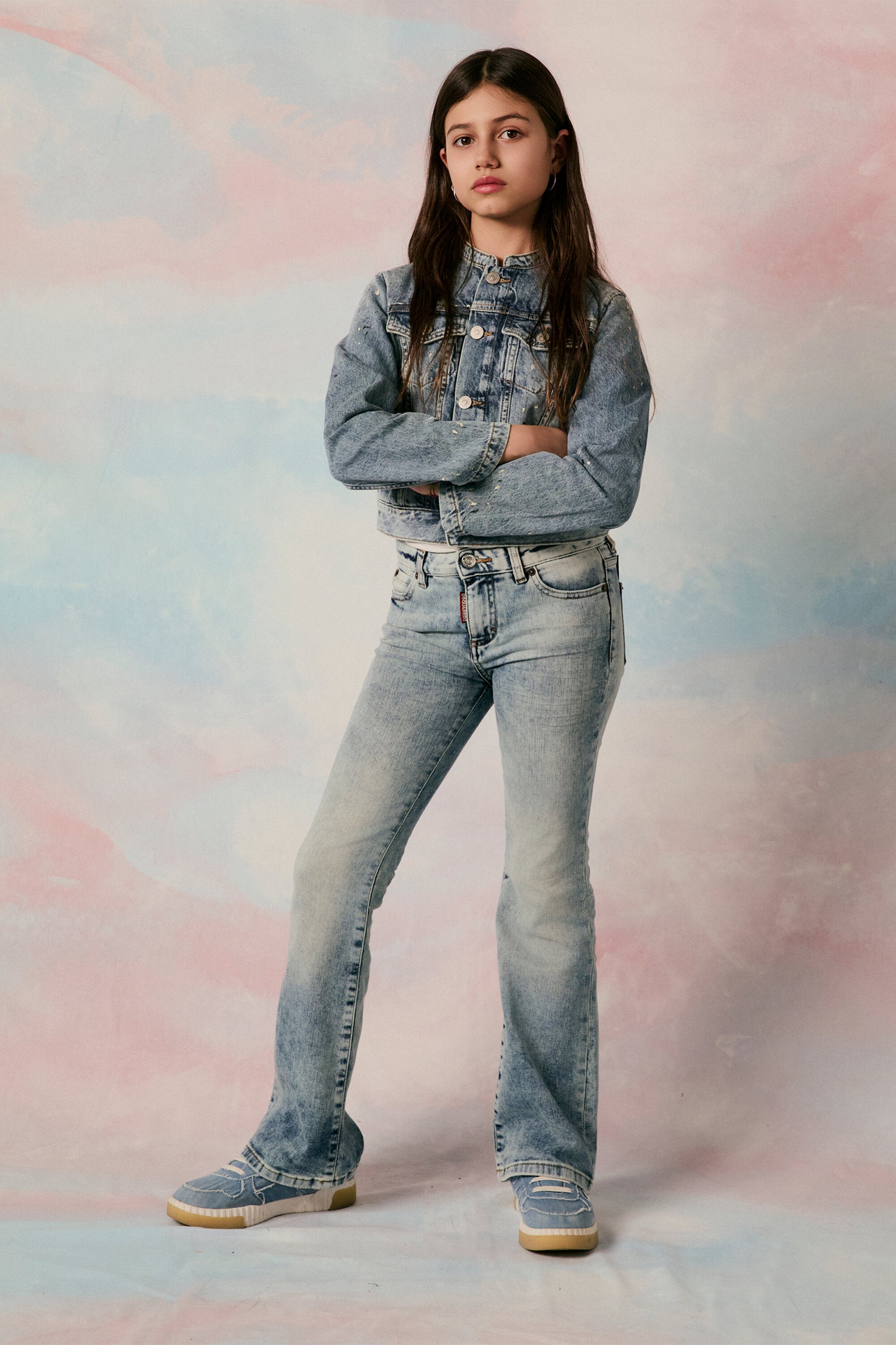 カラースポット入りシェードブルーデニムジャケット