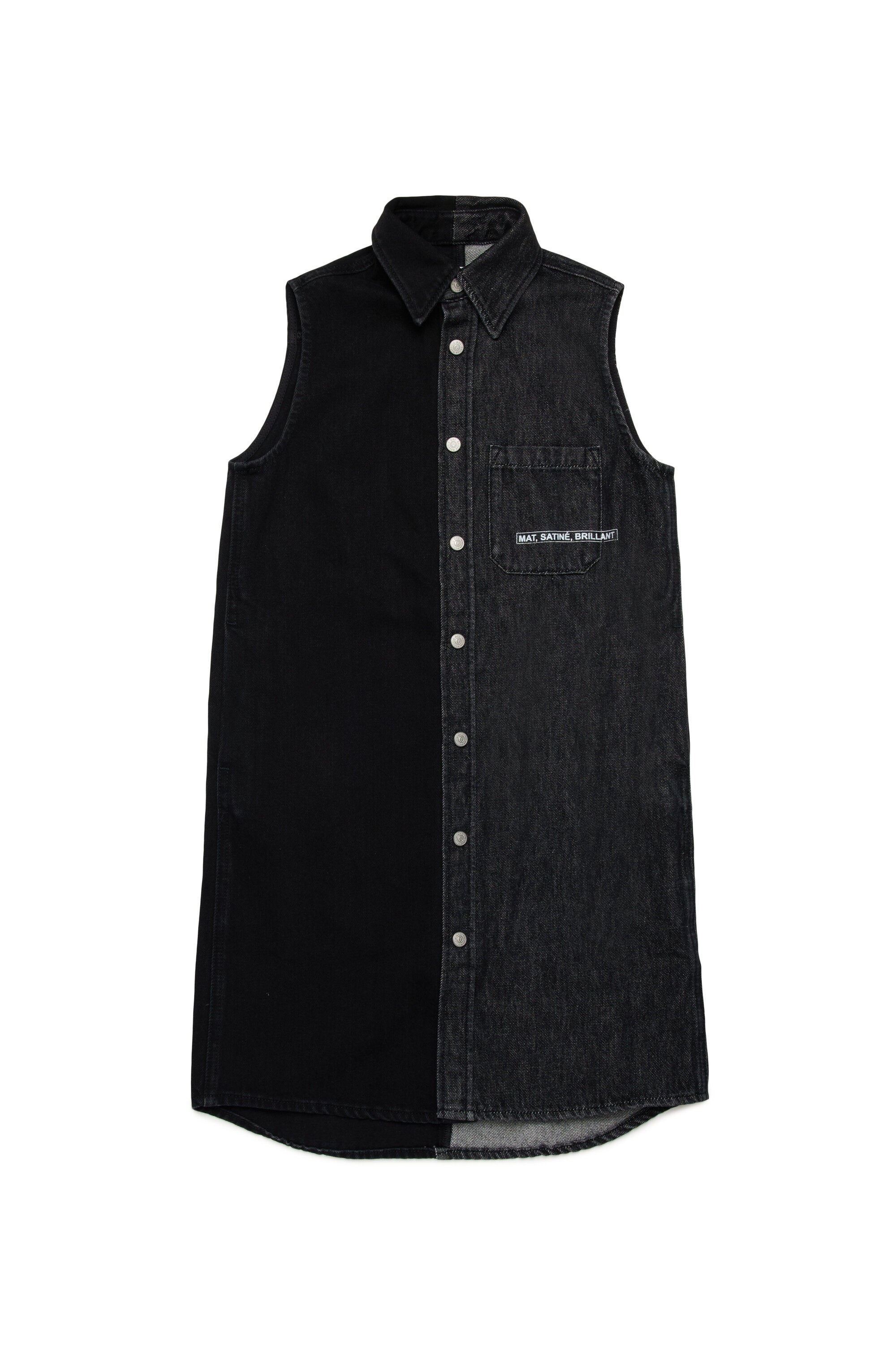 Two-tone denim sleeveless dress with lettering