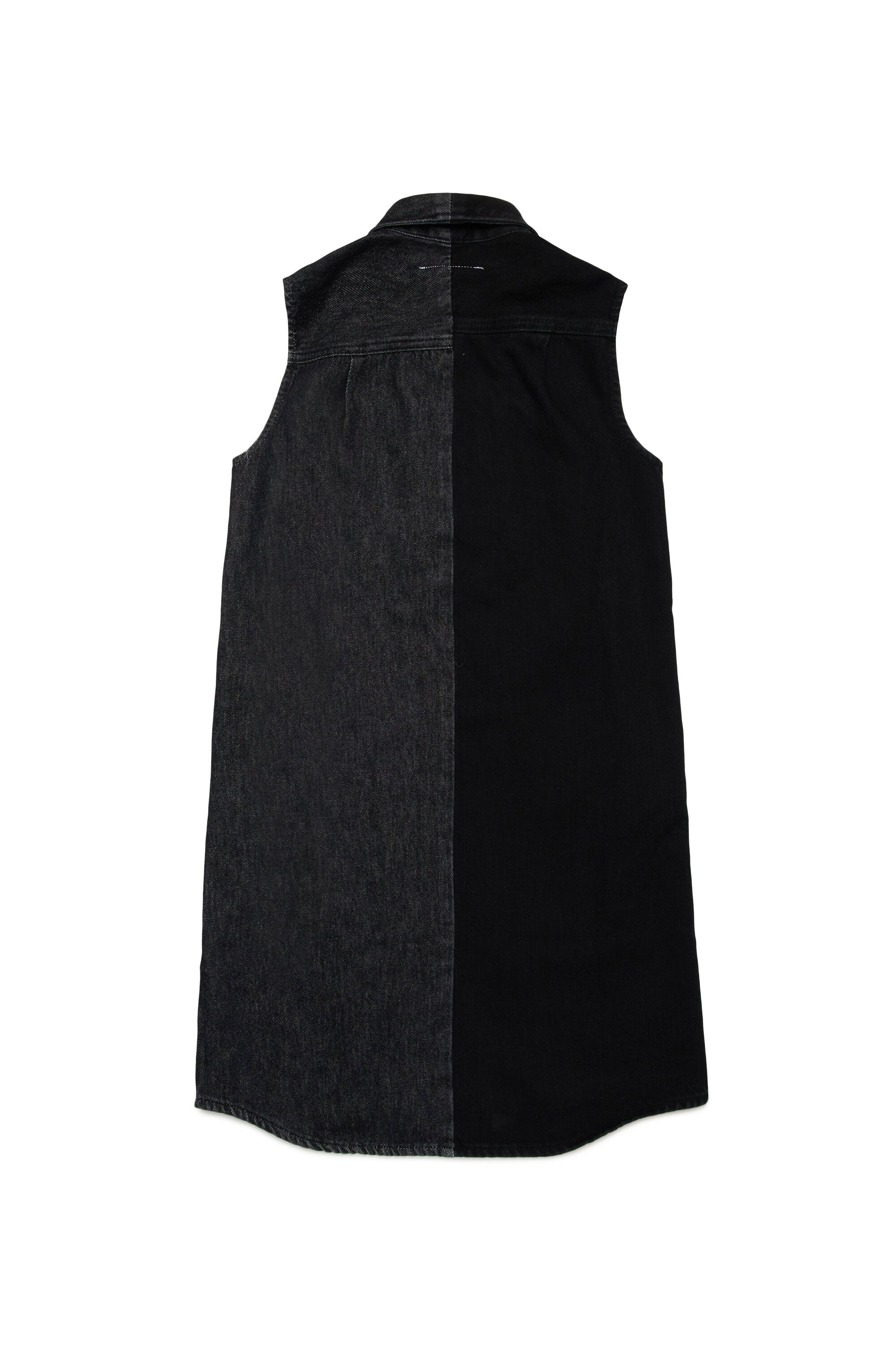 文字入りツートーンデニムノースリーブドレス