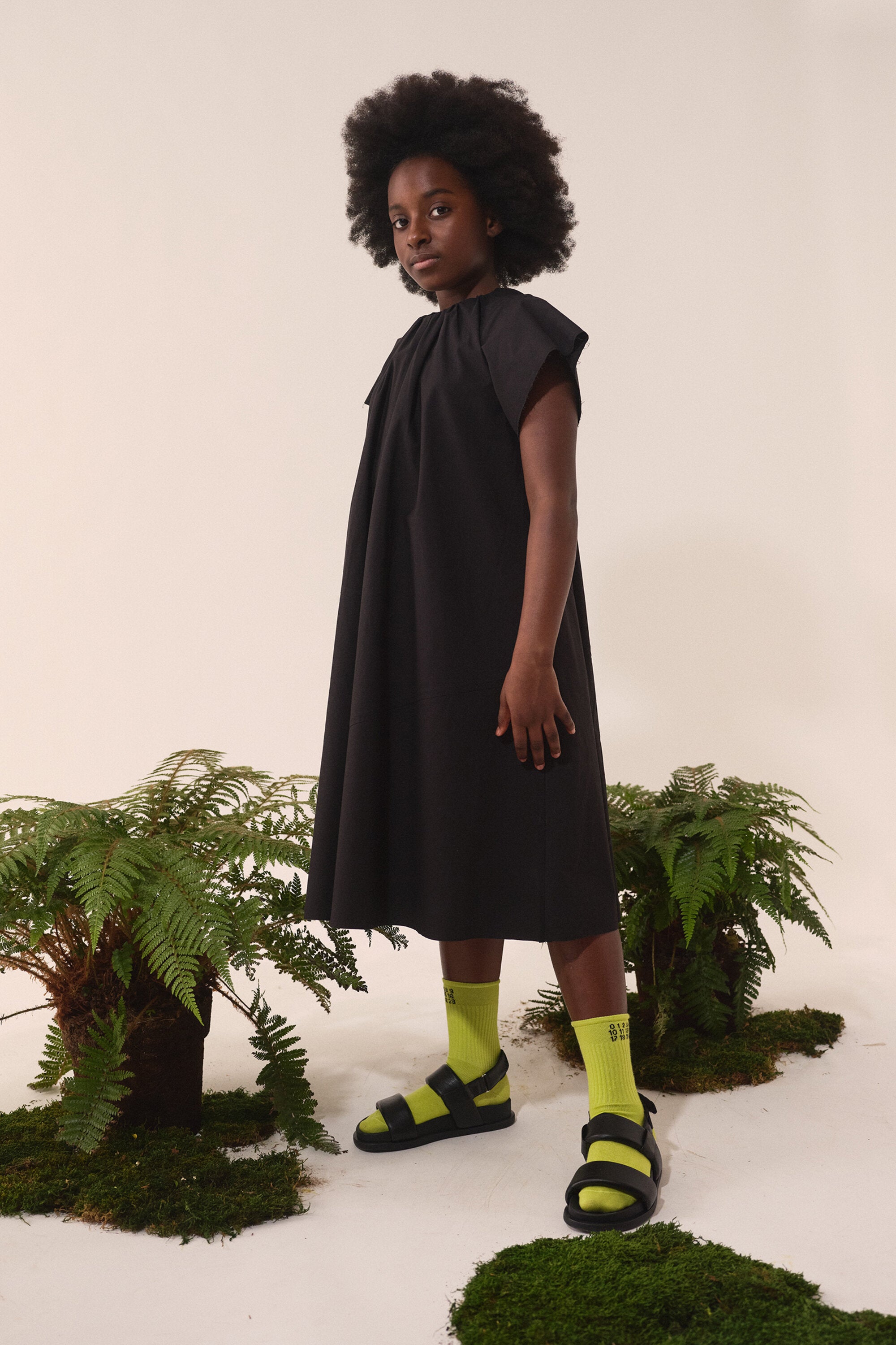 フリル付きポプリン・ドレス