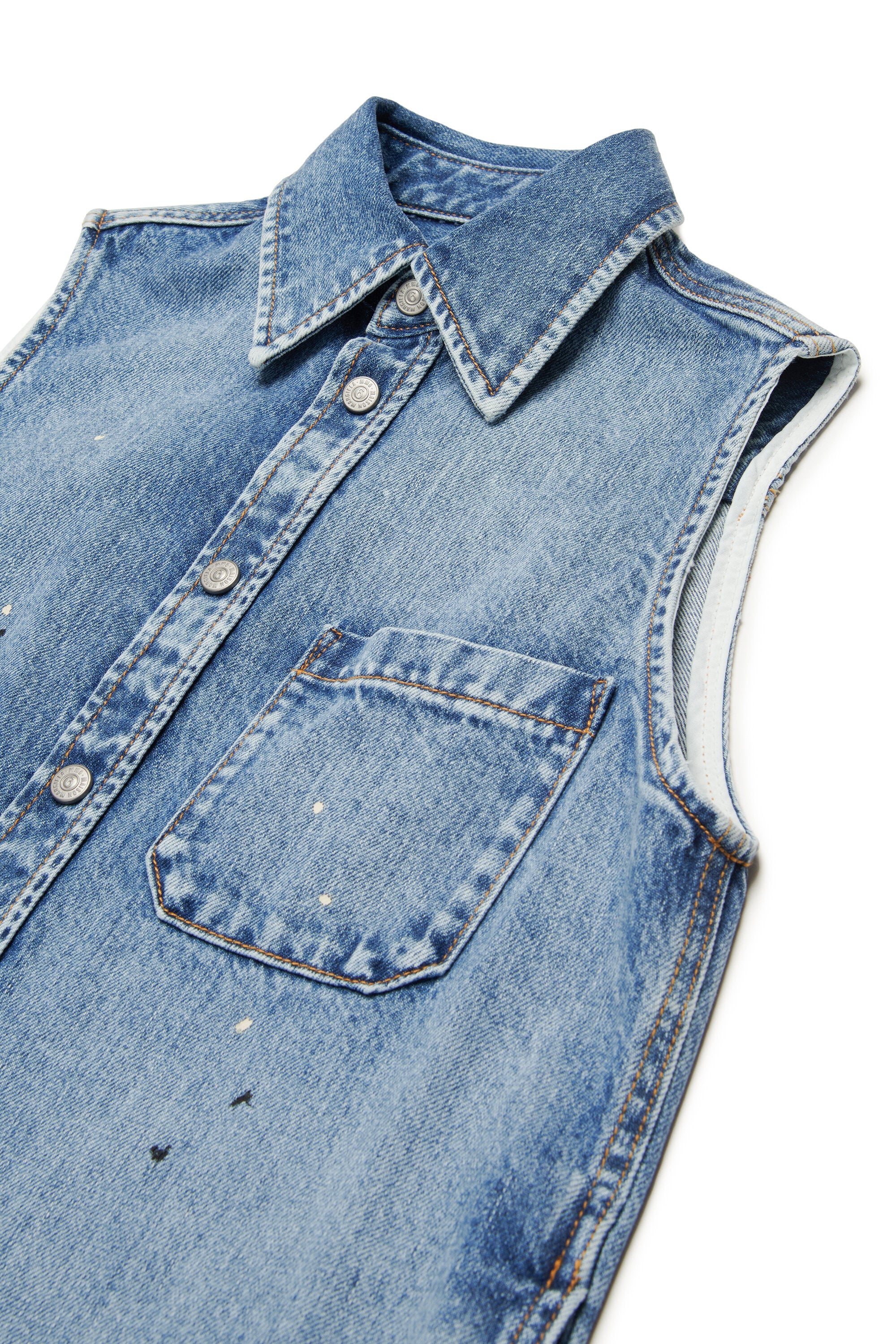 カラースポットのデニムマキシシャツドレス