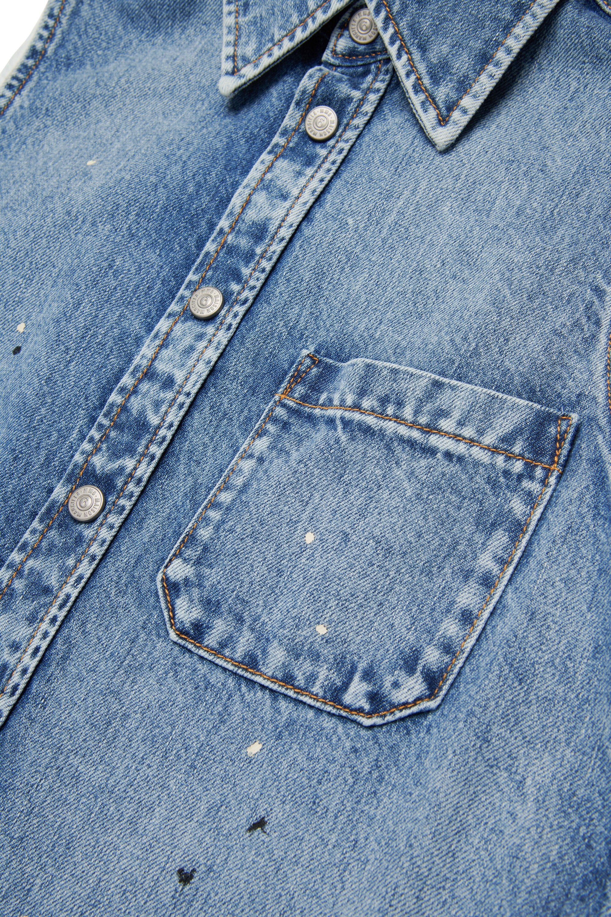 Denim maxi shirt dress with color spots