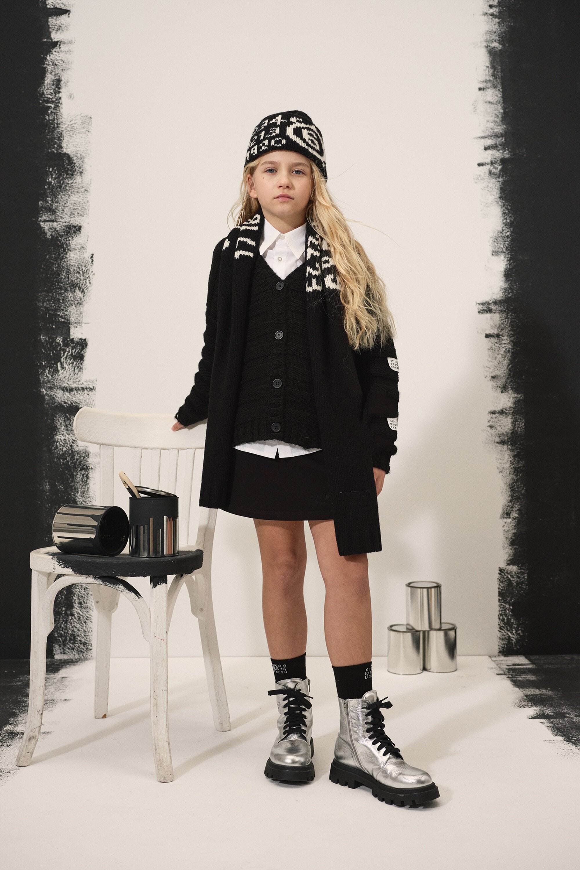 ロゴ入りウール混ニット・ビーニー