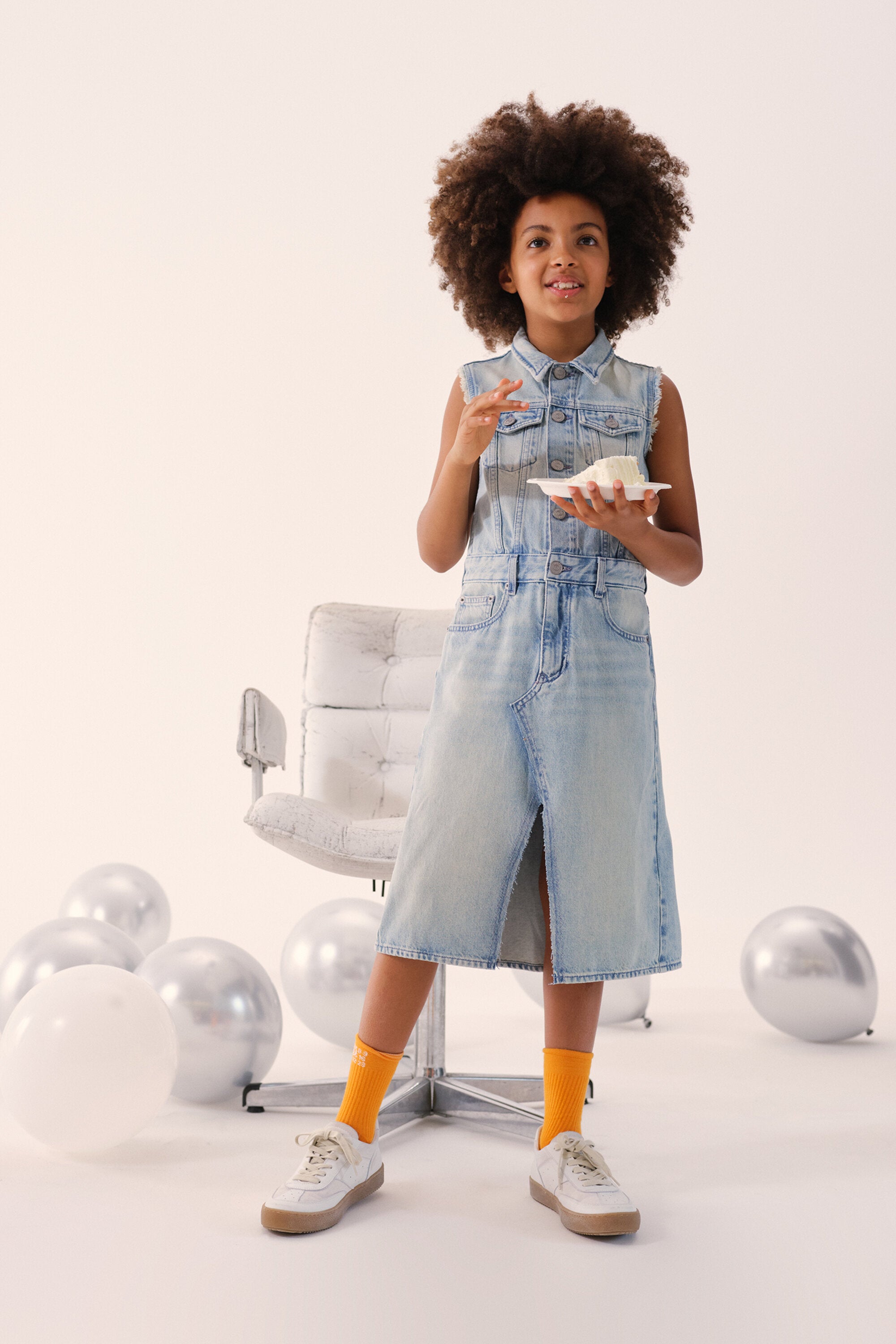 色落ち加工ノースリーブデニムドレス