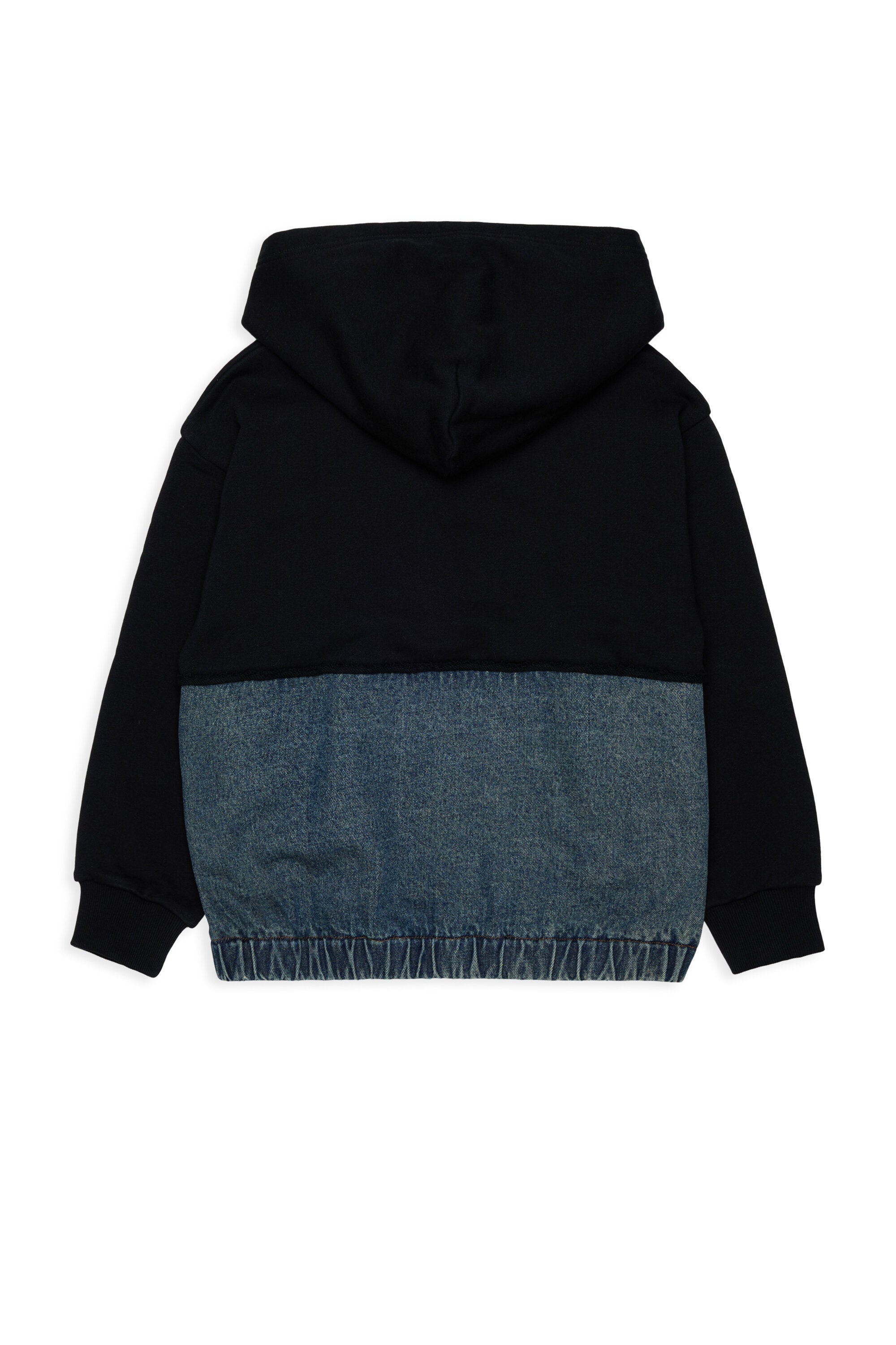 Hooded sweatshirt in fleece and denim