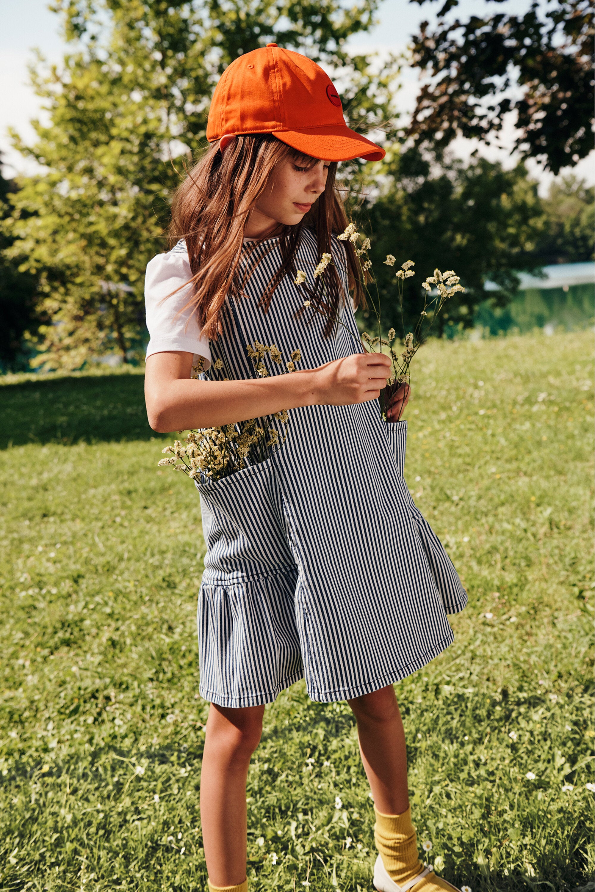 Striped denim sleeveless dress