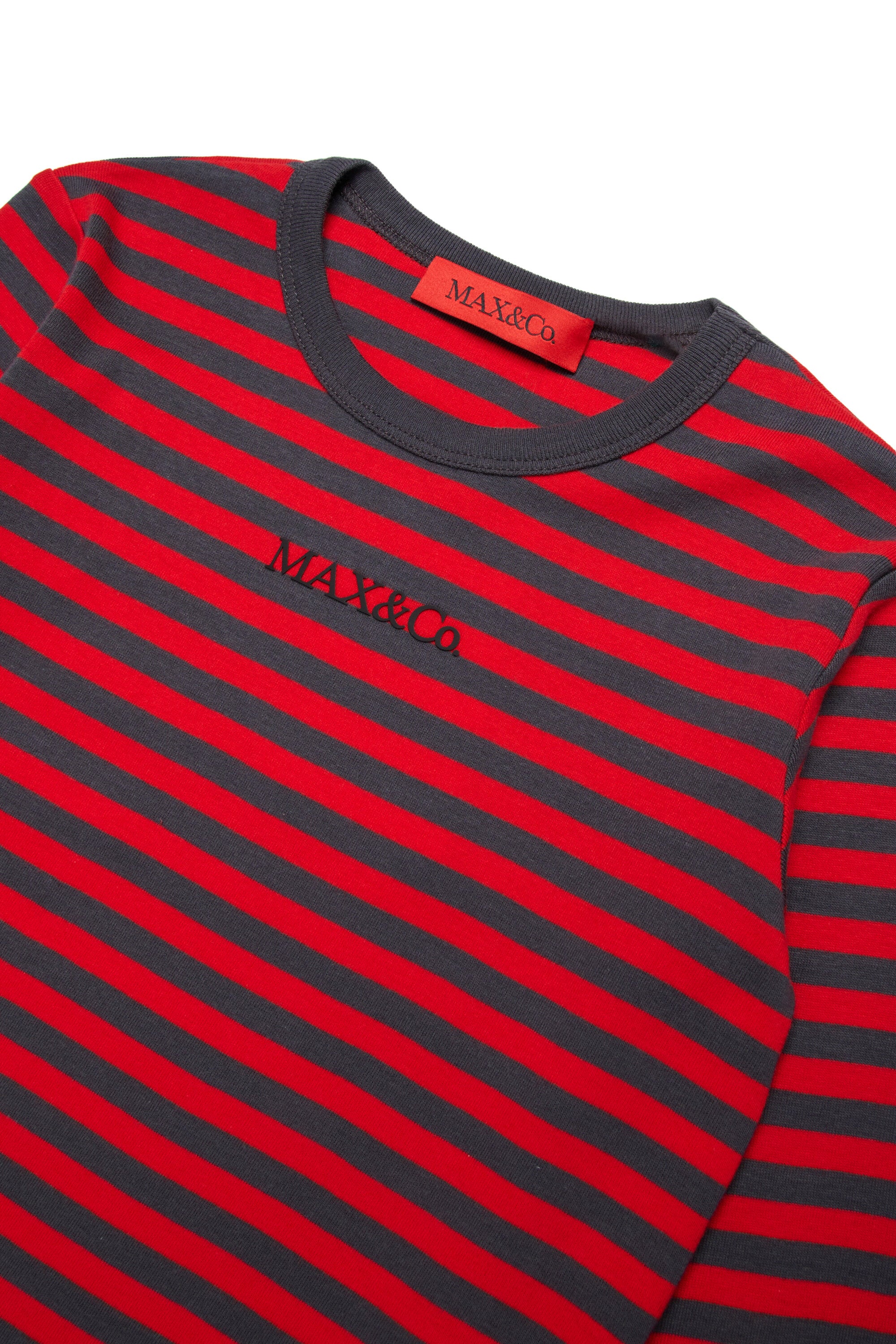 ストライプ・マイクロ・リブの長袖Tシャツ