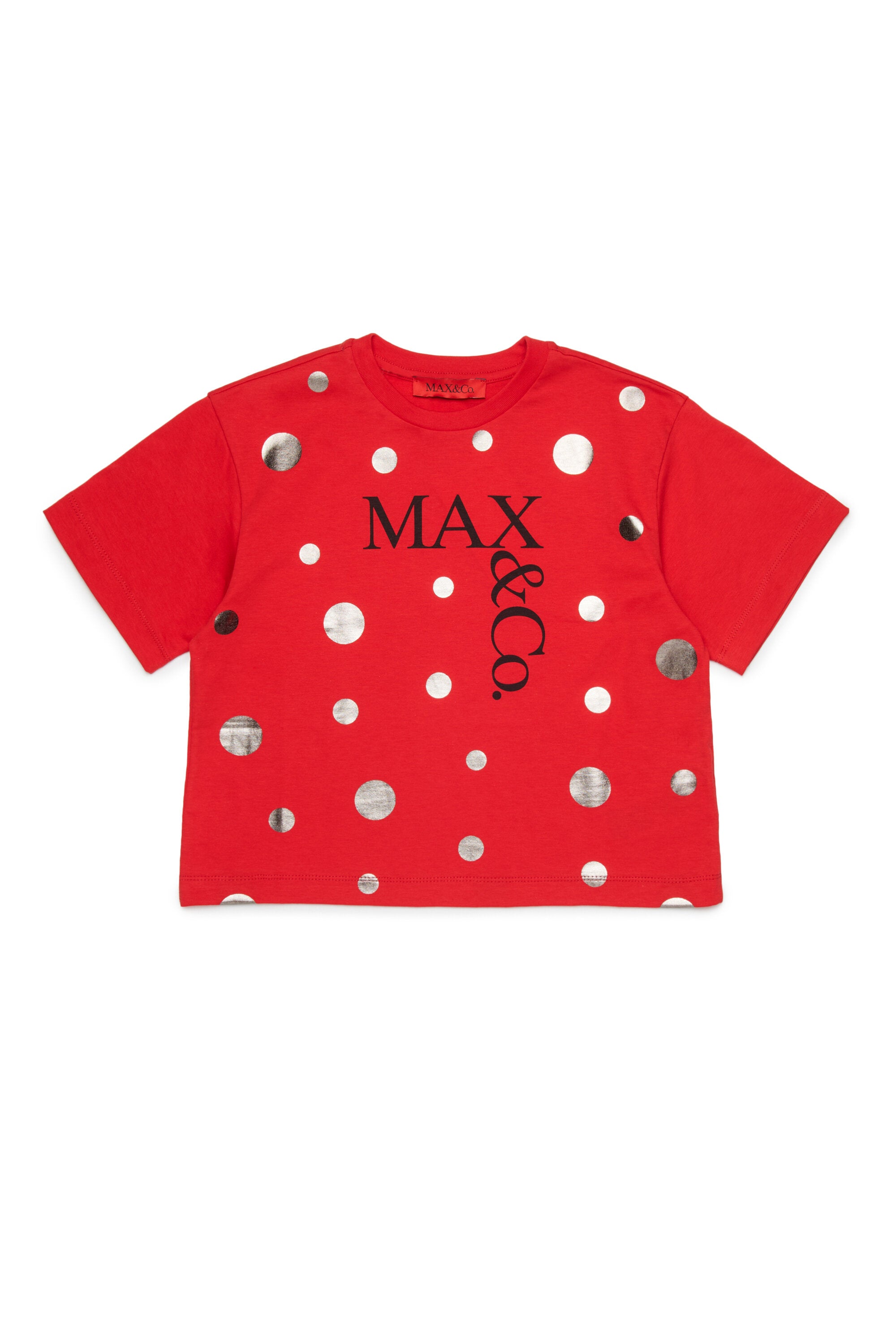 ロゴとメタリックドット入りTシャツ