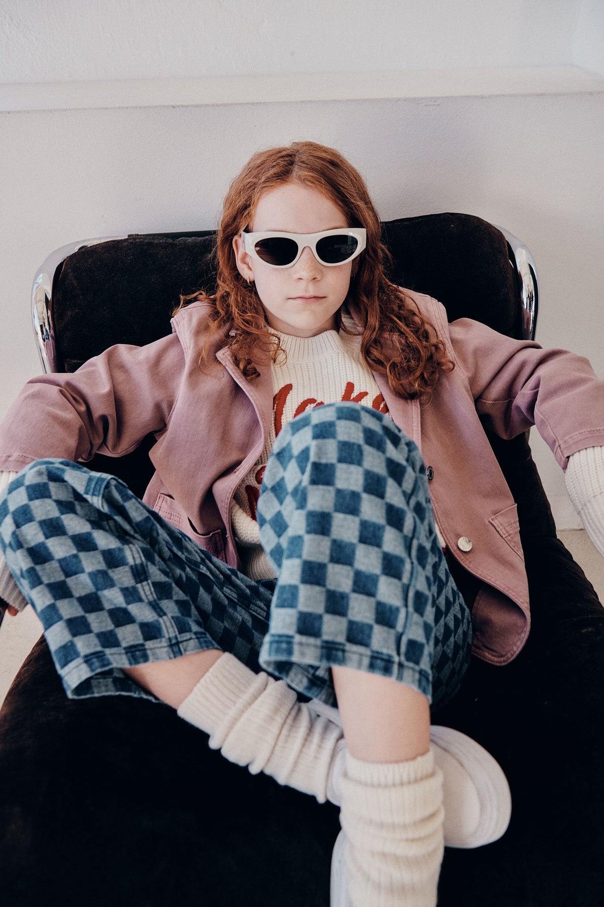 Regular jeans with check pattern
