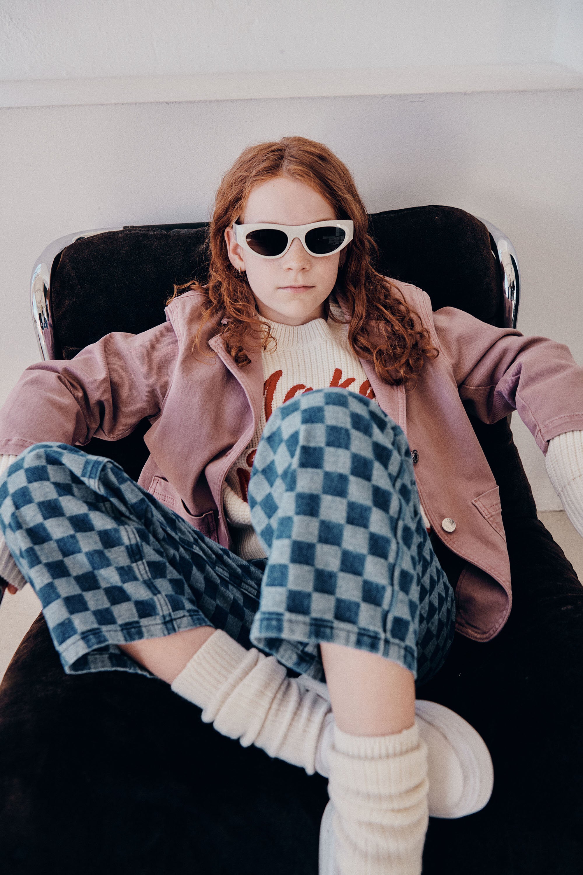 Regular jeans with check pattern