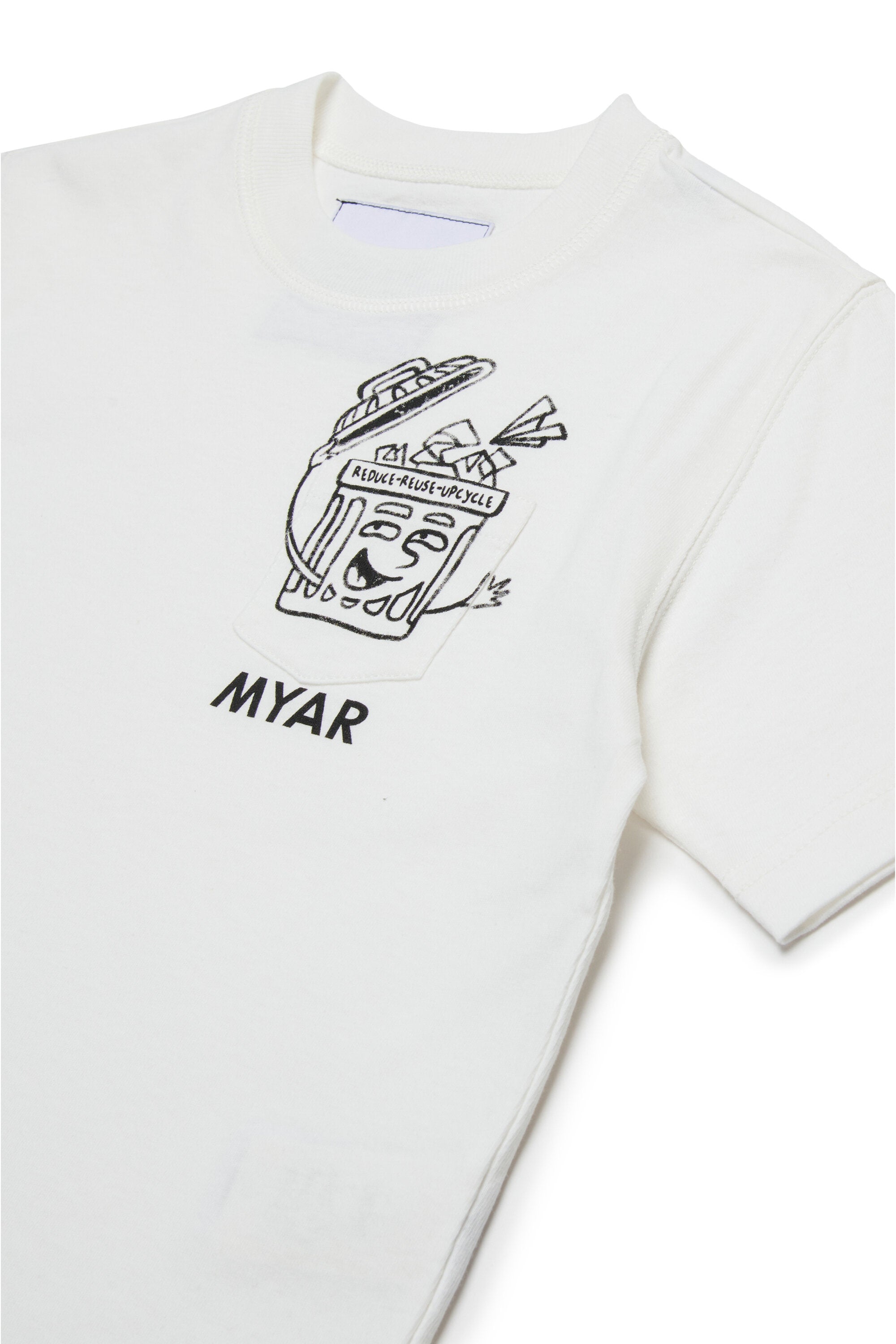 ポケットと再利用グラフィックが付いたデッドストック コットン T シャツ