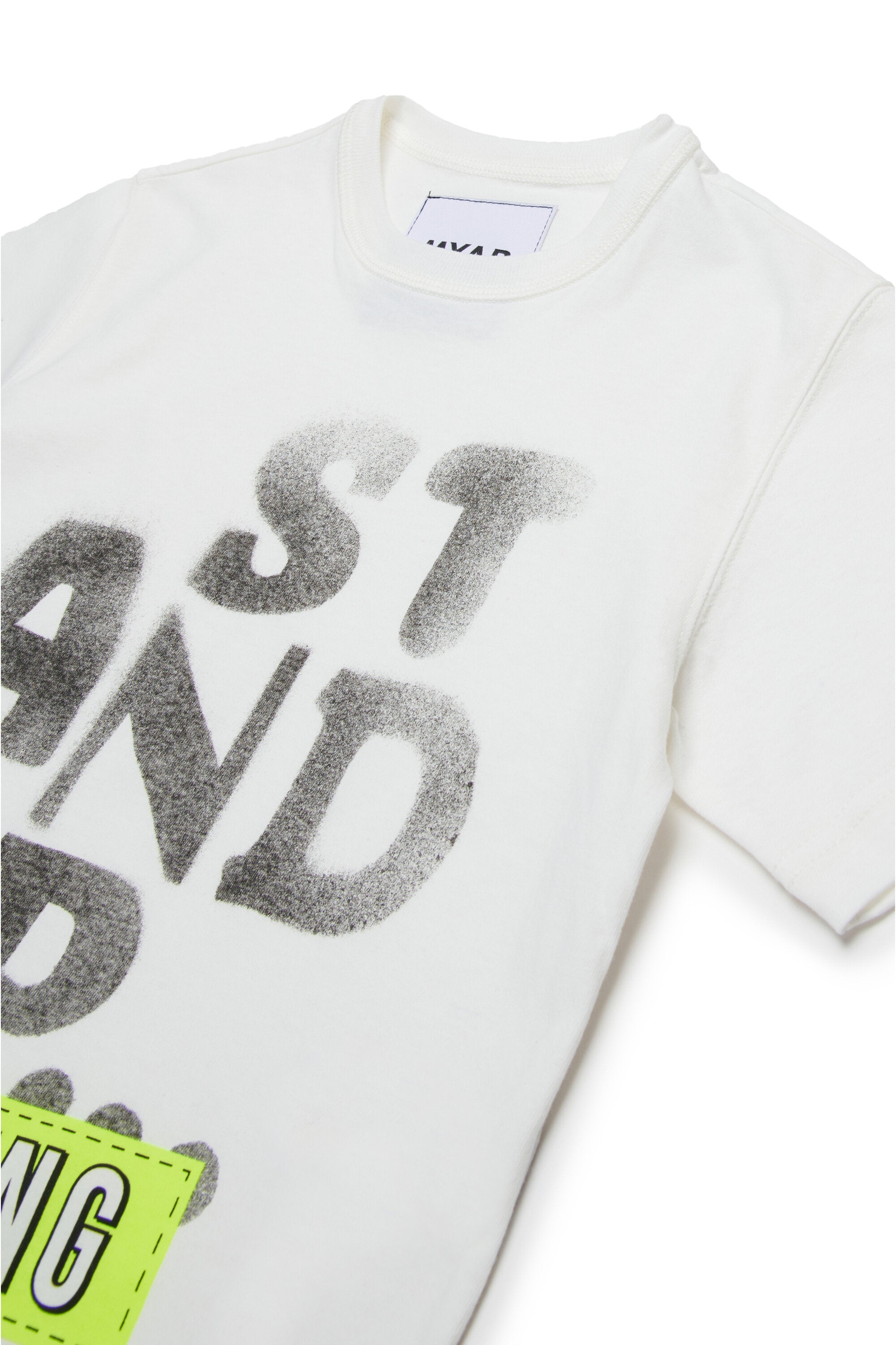 スタンドアップグラフィック入りデッドストックコットンTシャツ