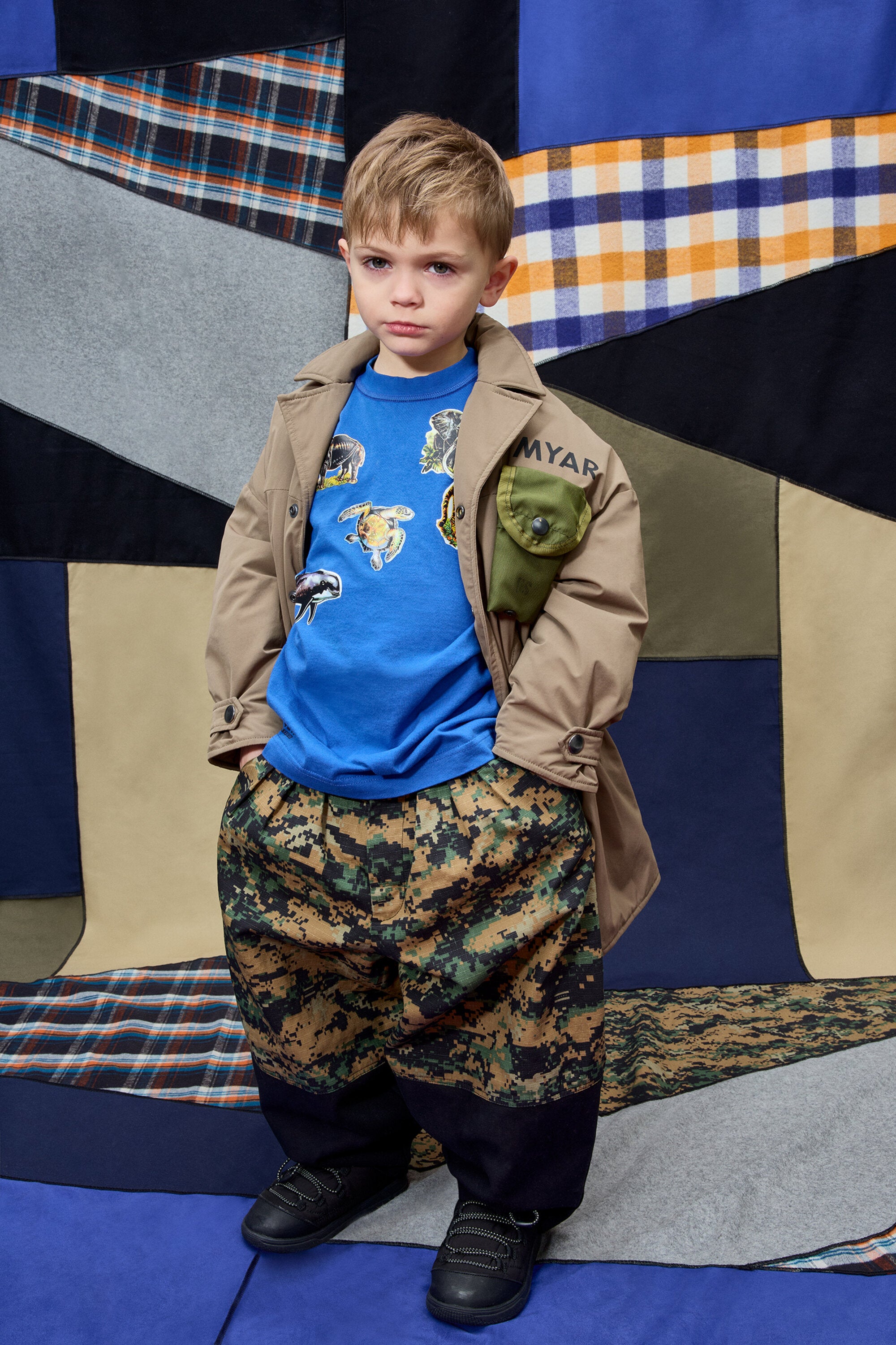 Oversized chino pants with camouflage pattern