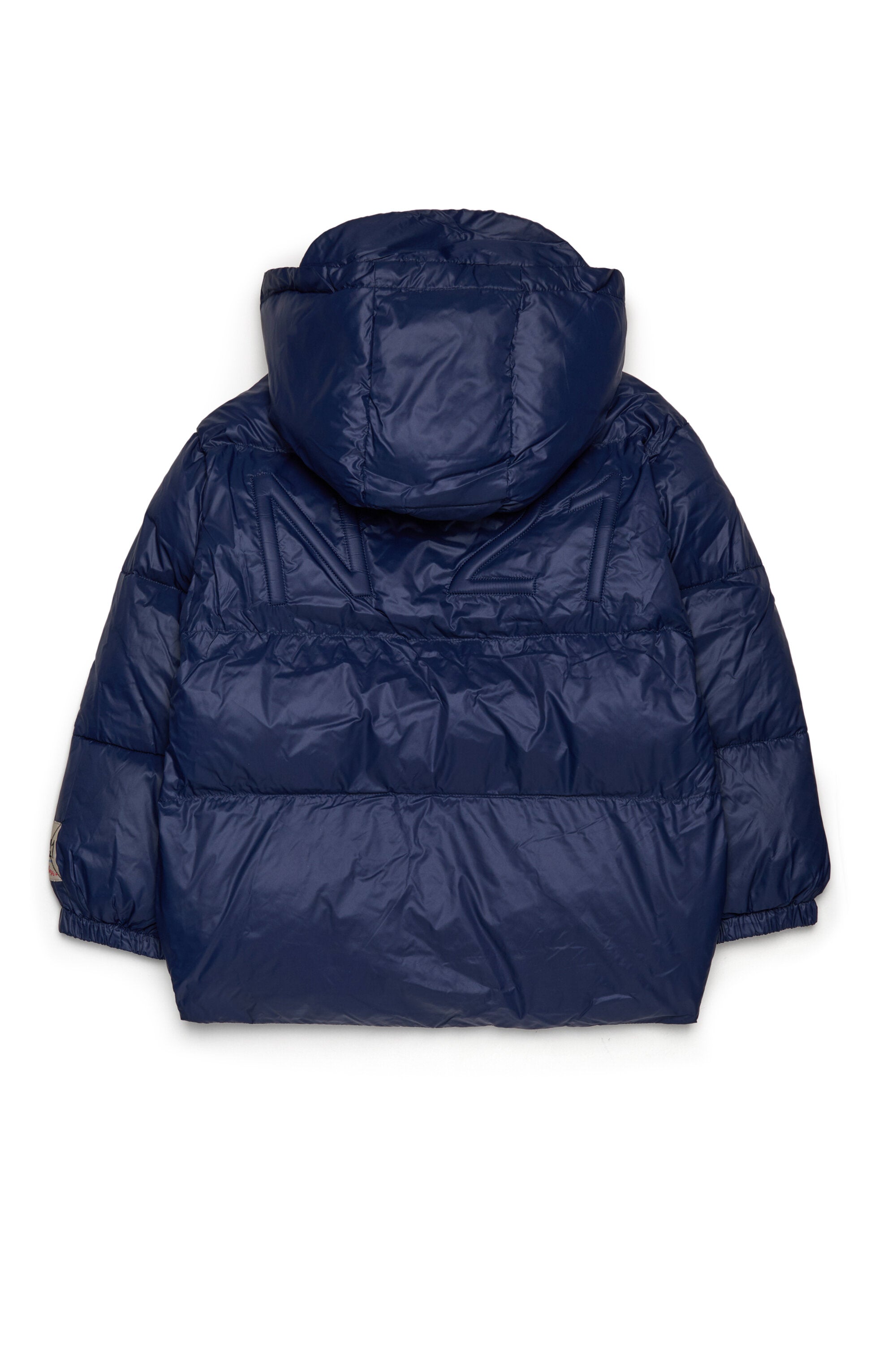 Short padded jacket with asymmetrical bottom