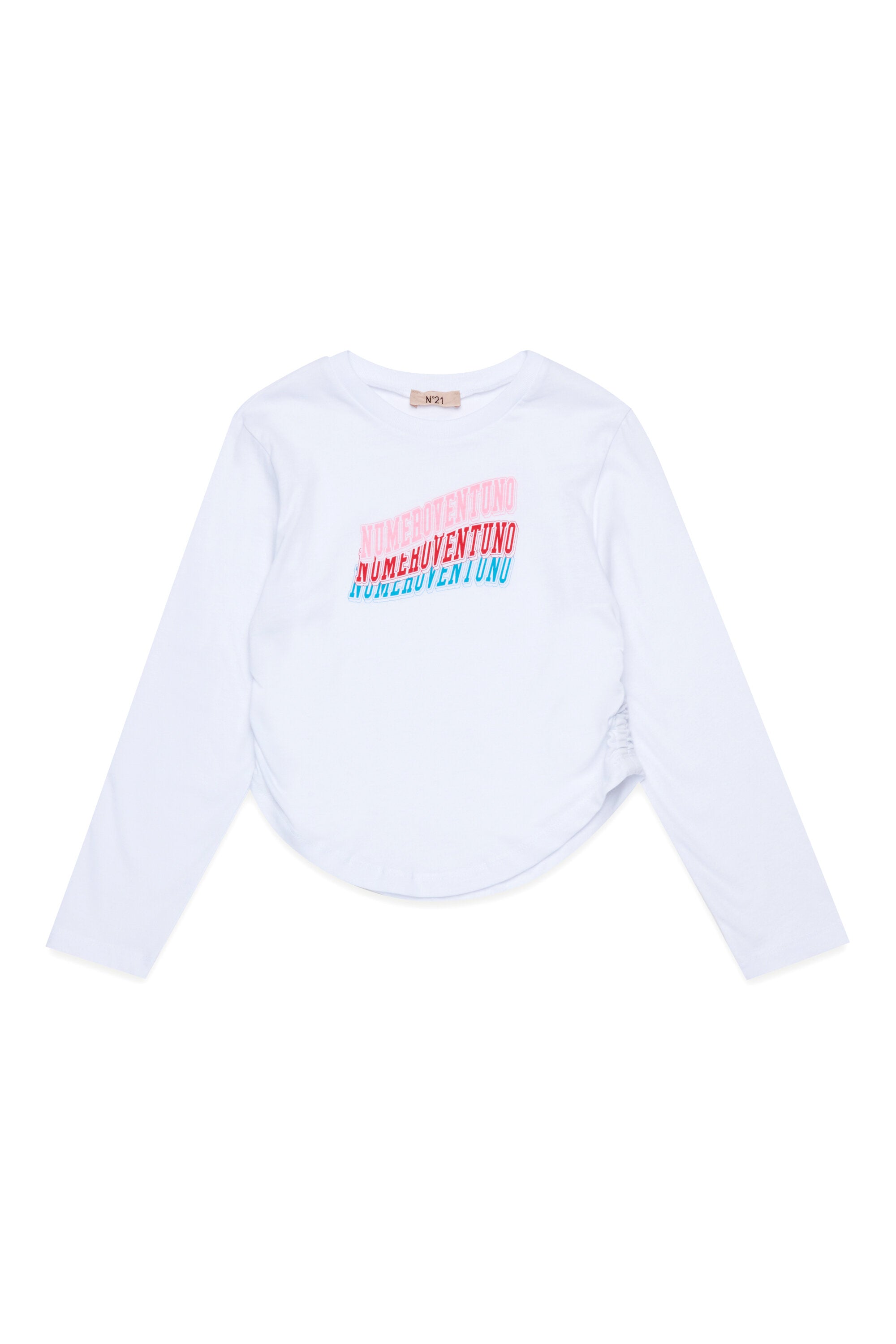 マルチカラーグラフィックの長袖ジャージーTシャツ